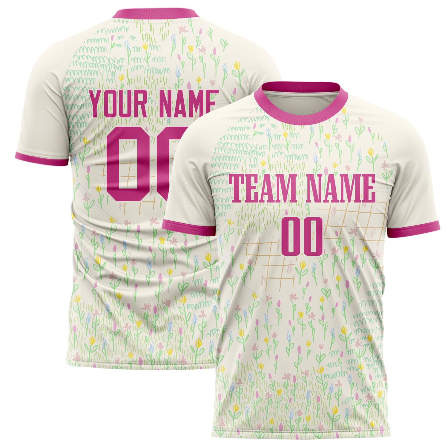 Benutzerdefiniertes Professionelles Creme Rosa Wiese Fußballtrikot FT02240809XF297