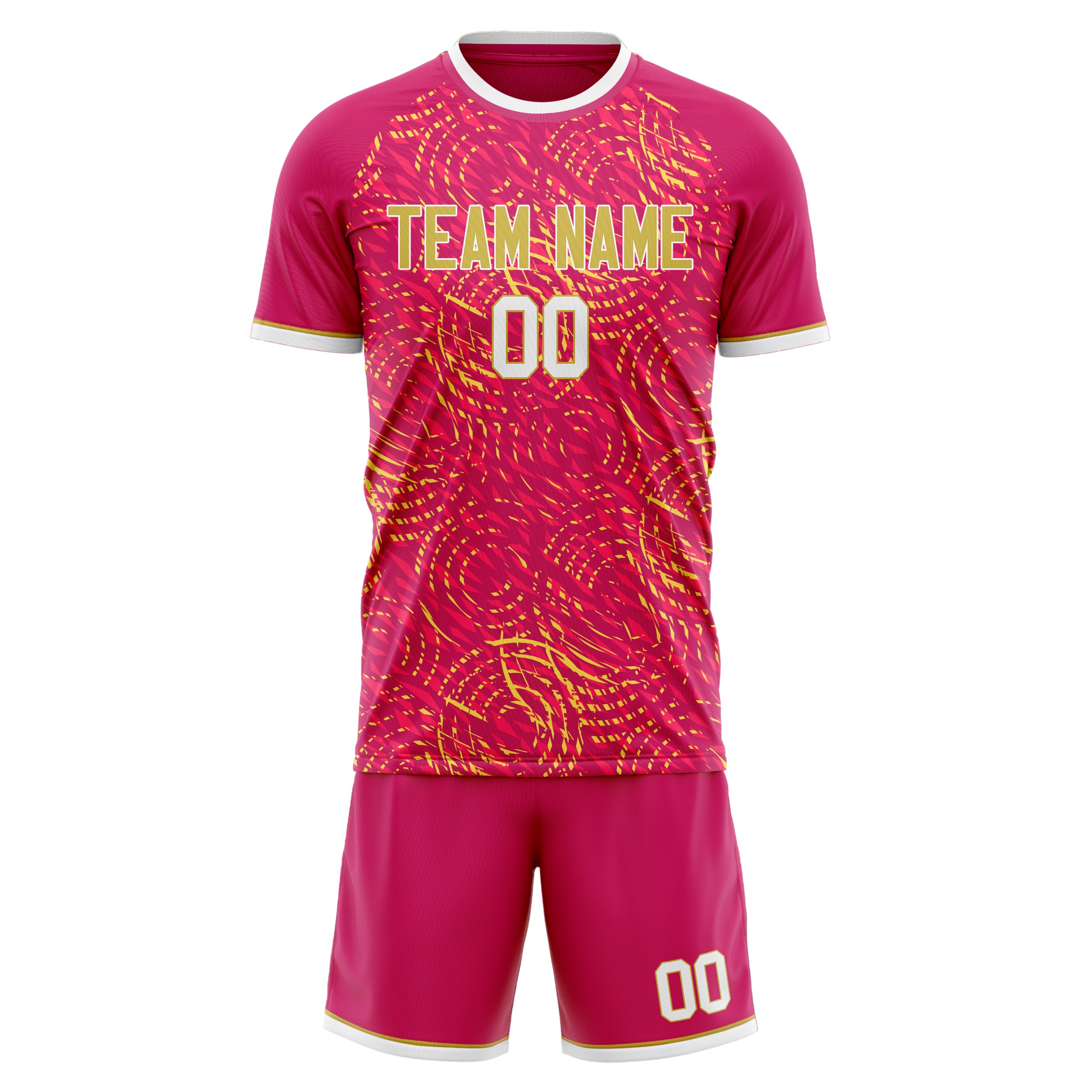 Maßgeschneidertes Professionelles Rosa Gold Fußballtrikot-Set