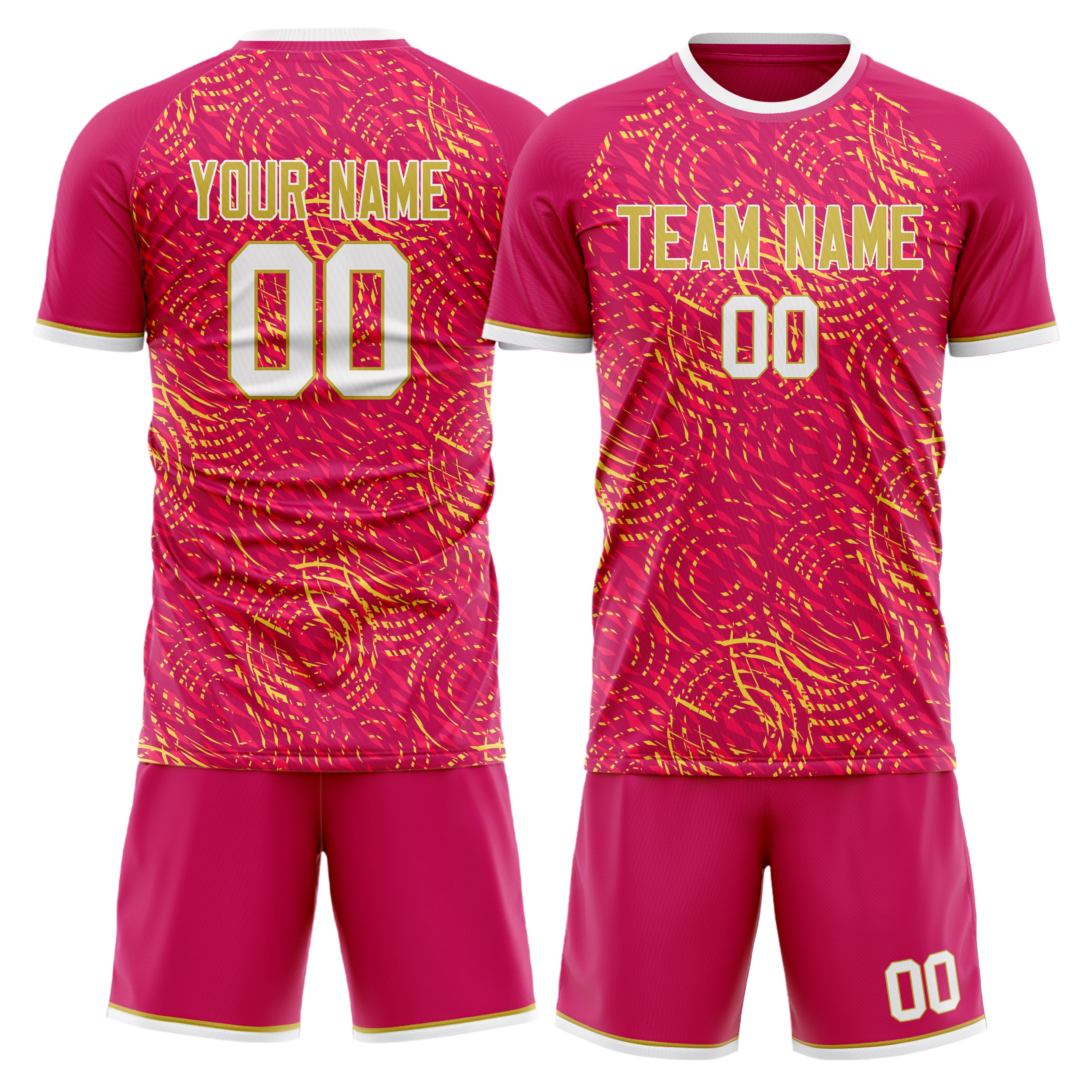 Maßgeschneidertes Professionelles Rosa Gold Fußballtrikot-Set FT03240719JC054