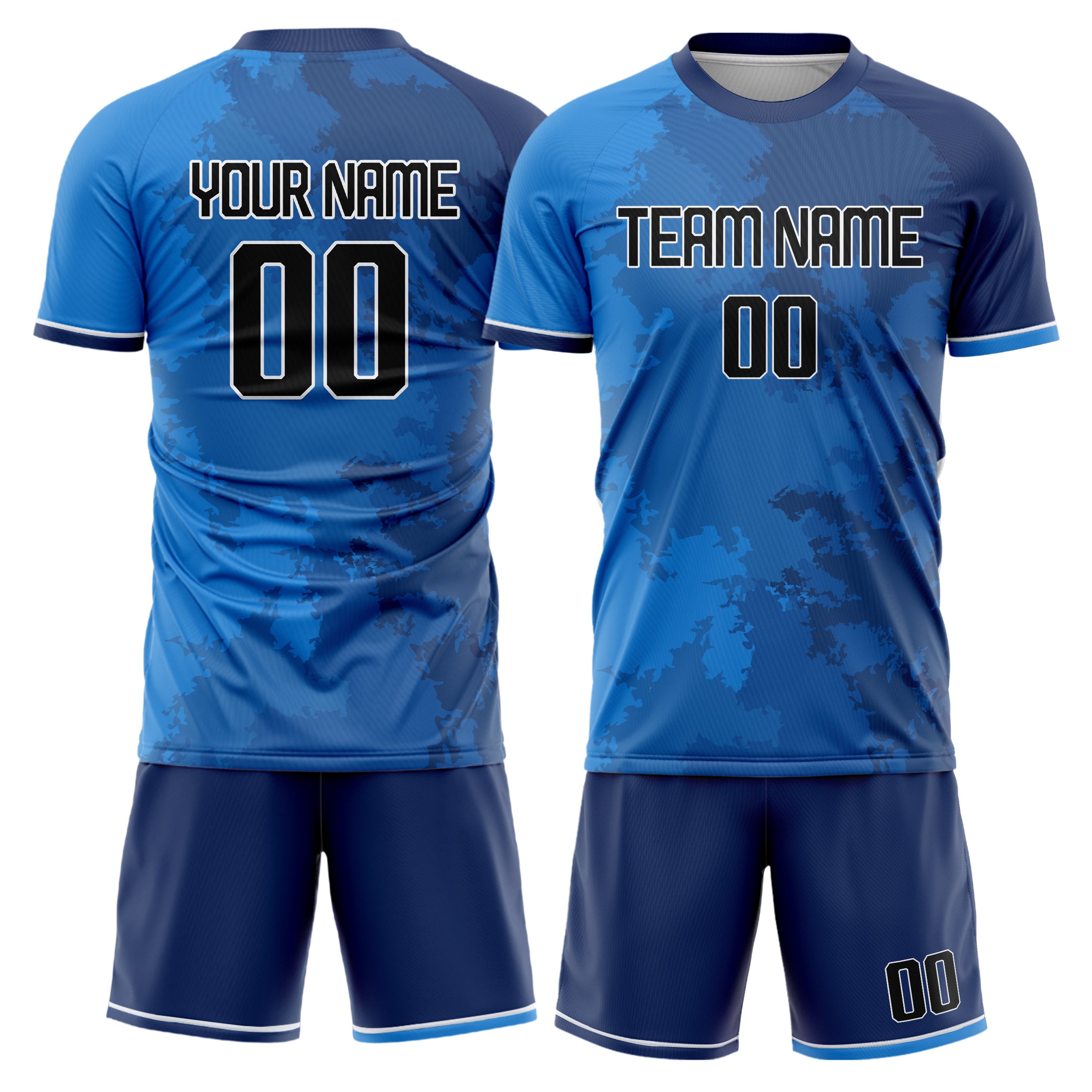 Maßgeschneidertes Professionelles Blau Schwarz Fußballtrikot-Set FT03240719JC083