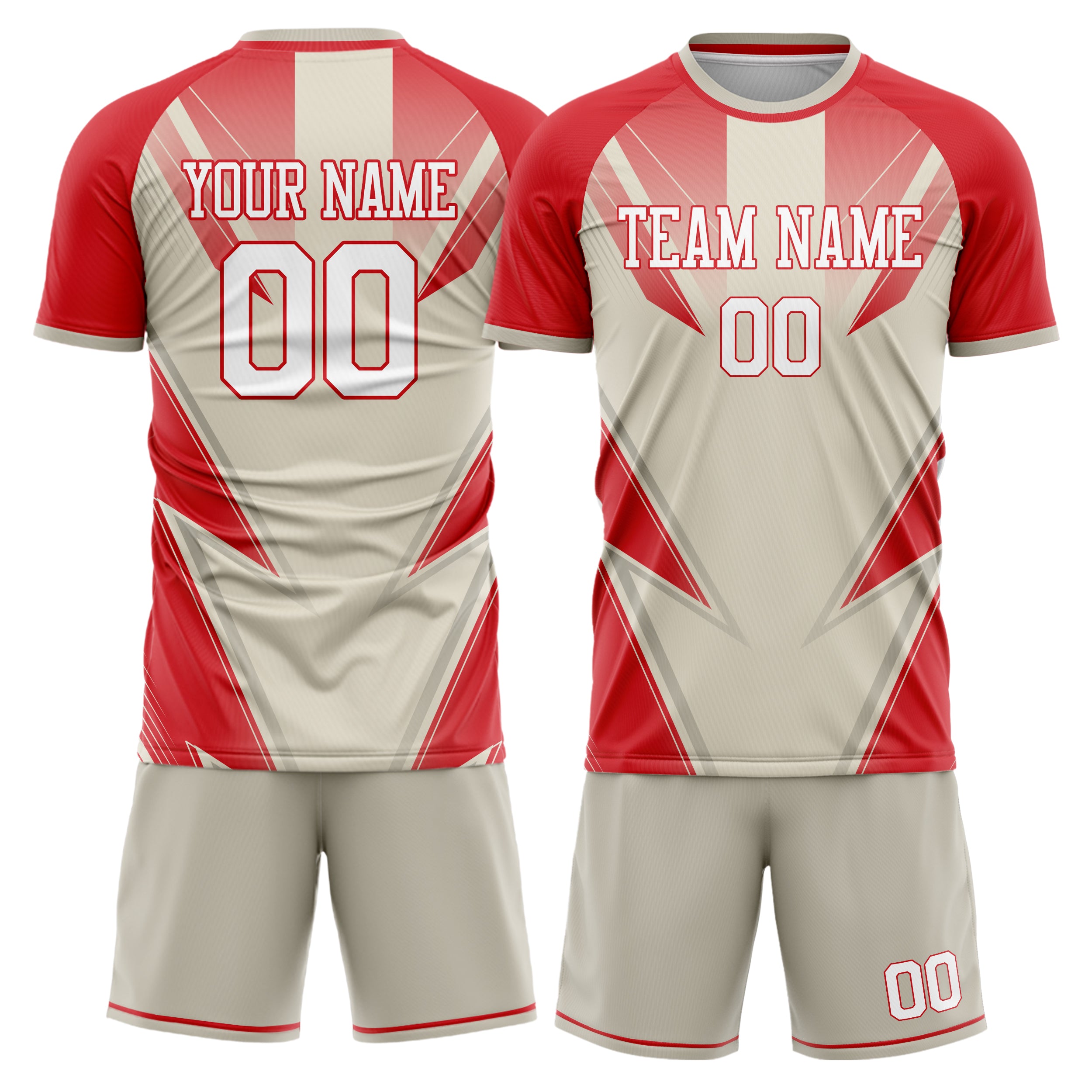 Maßgeschneidertes Professionelles Rot Creme Fußballtrikot-Set FT03240719JC084