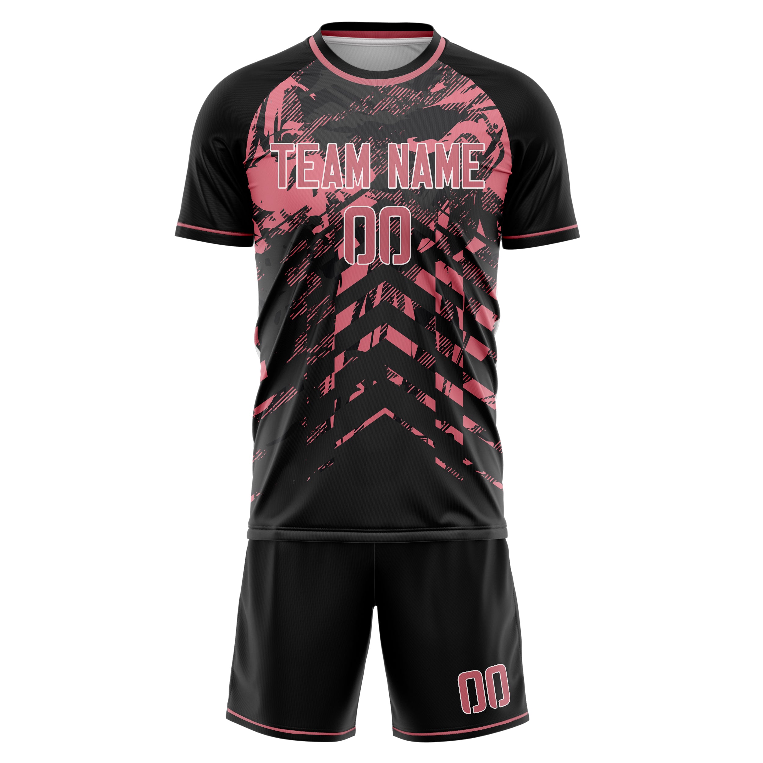 Maßgeschneidertes Professionelles Schwarz Rosa Fußballtrikot-Set