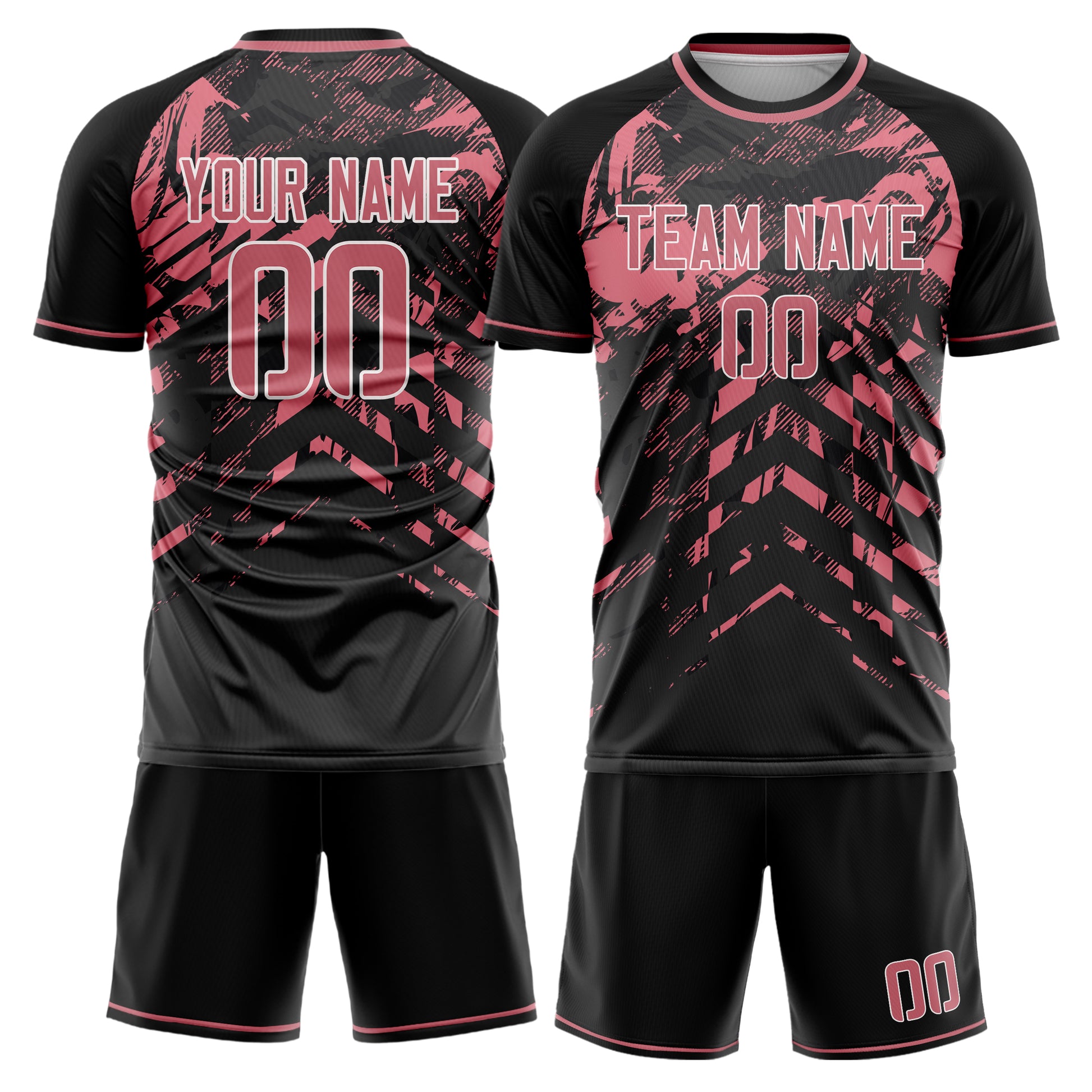 Maßgeschneidertes Professionelles Schwarz Rosa Fußballtrikot-Set FT03240719JC115