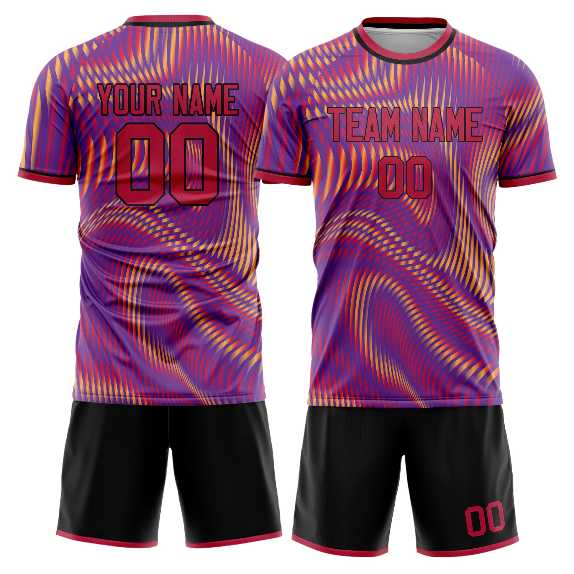 Maßgeschneidertes Professionelles Lila Rot Fußballtrikot-Set FT03240719JC124