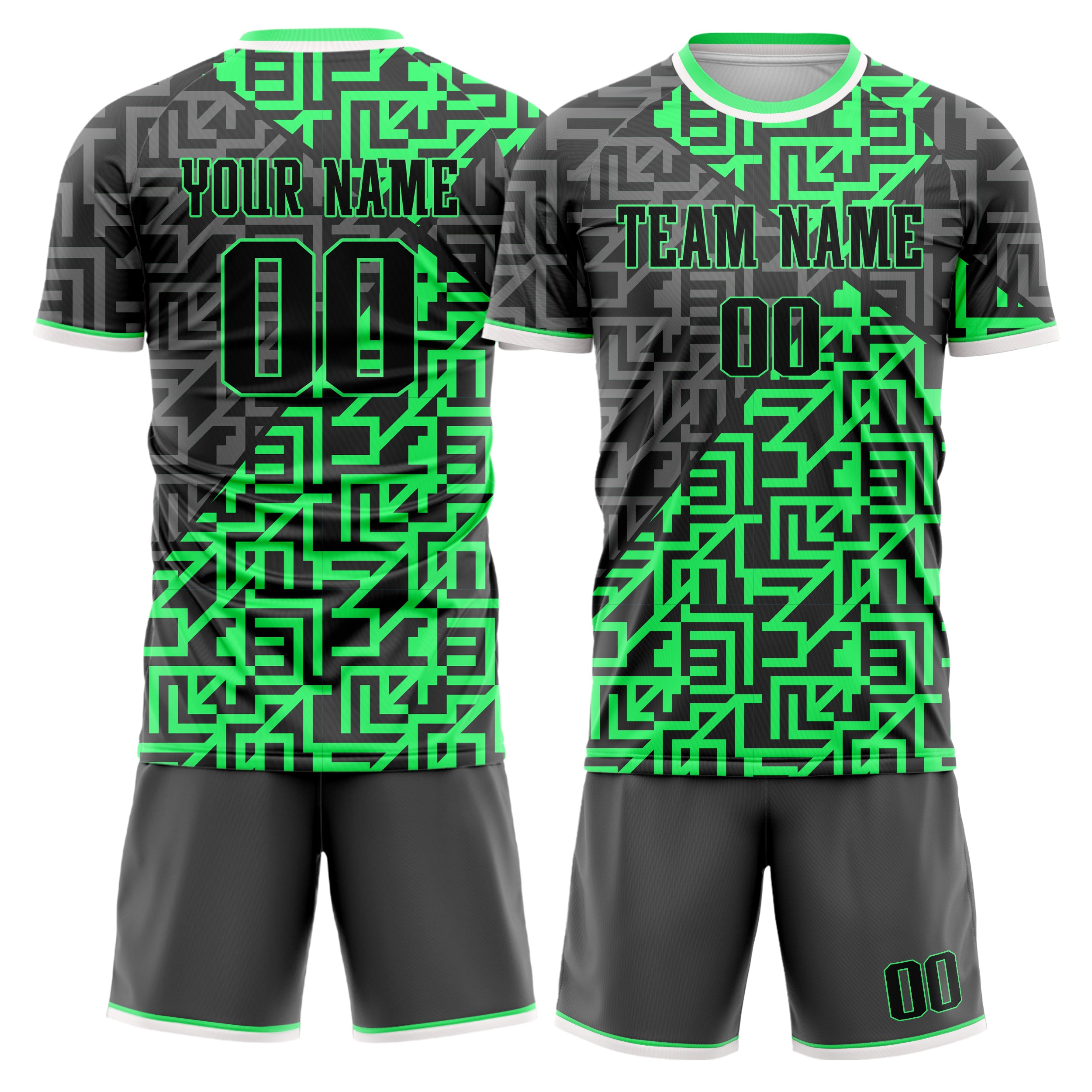 Maßgeschneidertes Professionelles Neongrün Grau Fußballtrikot-Set FT03240719JC138