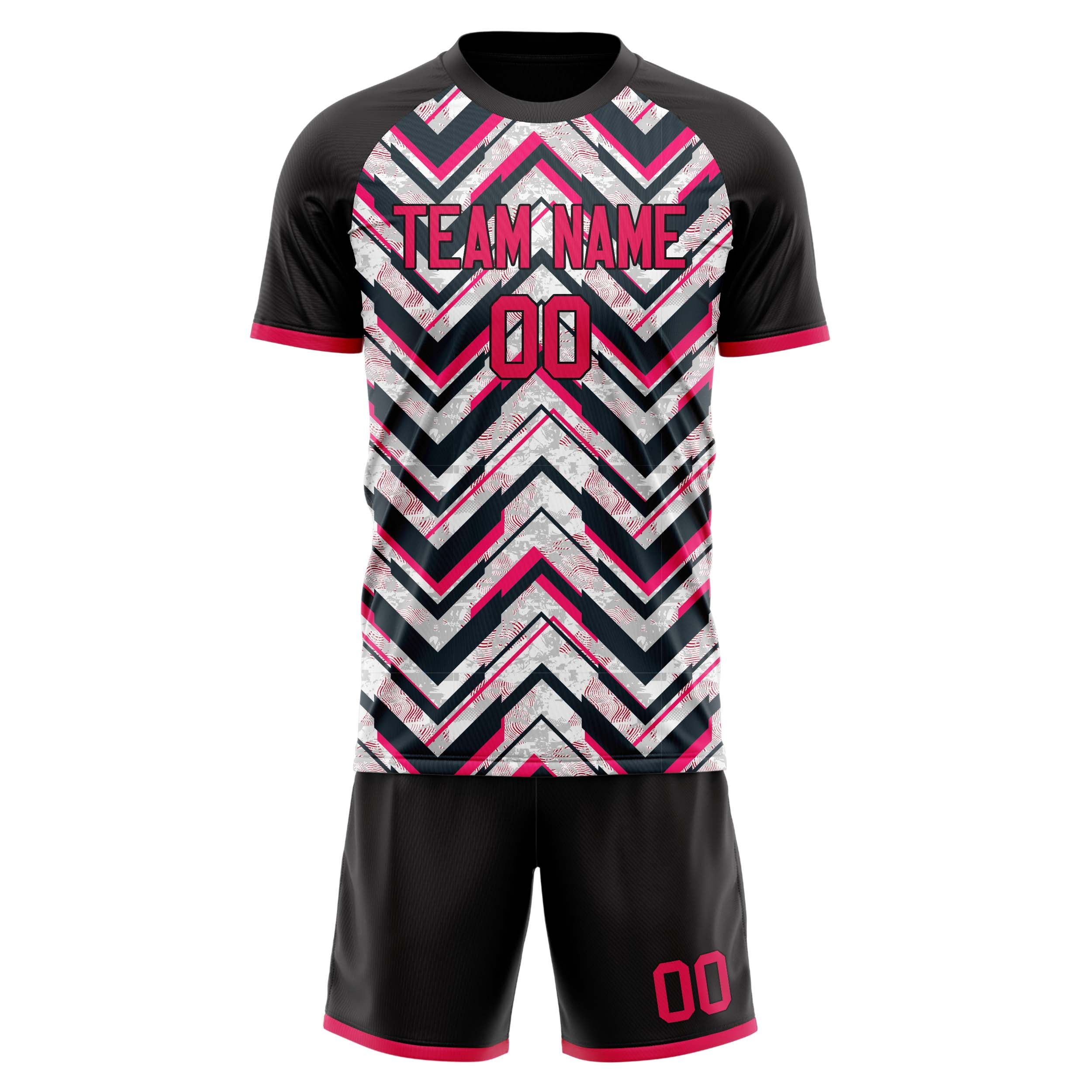 Maßgeschneidertes Professionelles Schwarz Rosa Fußballtrikot-Set