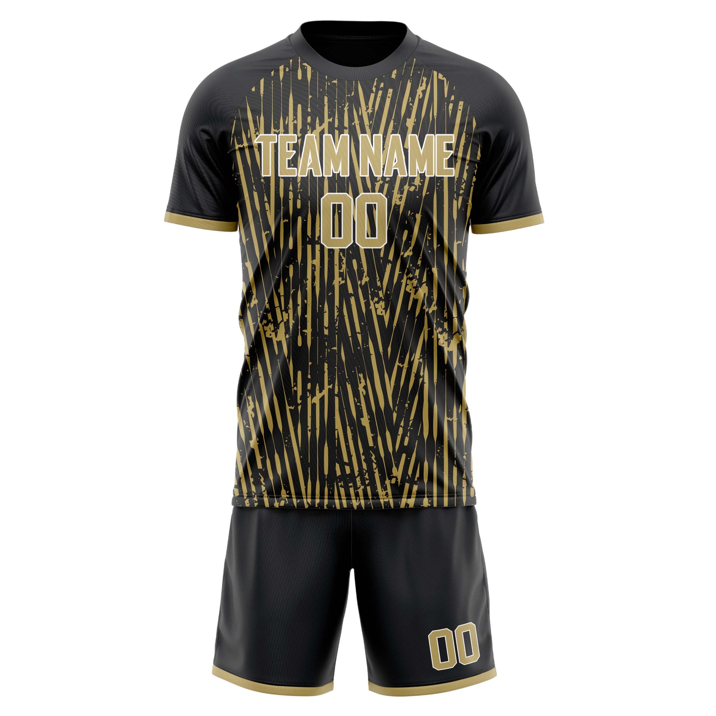 Maßgeschneidertes Professionelles Schwarz Altgold Fußballtrikot-Set