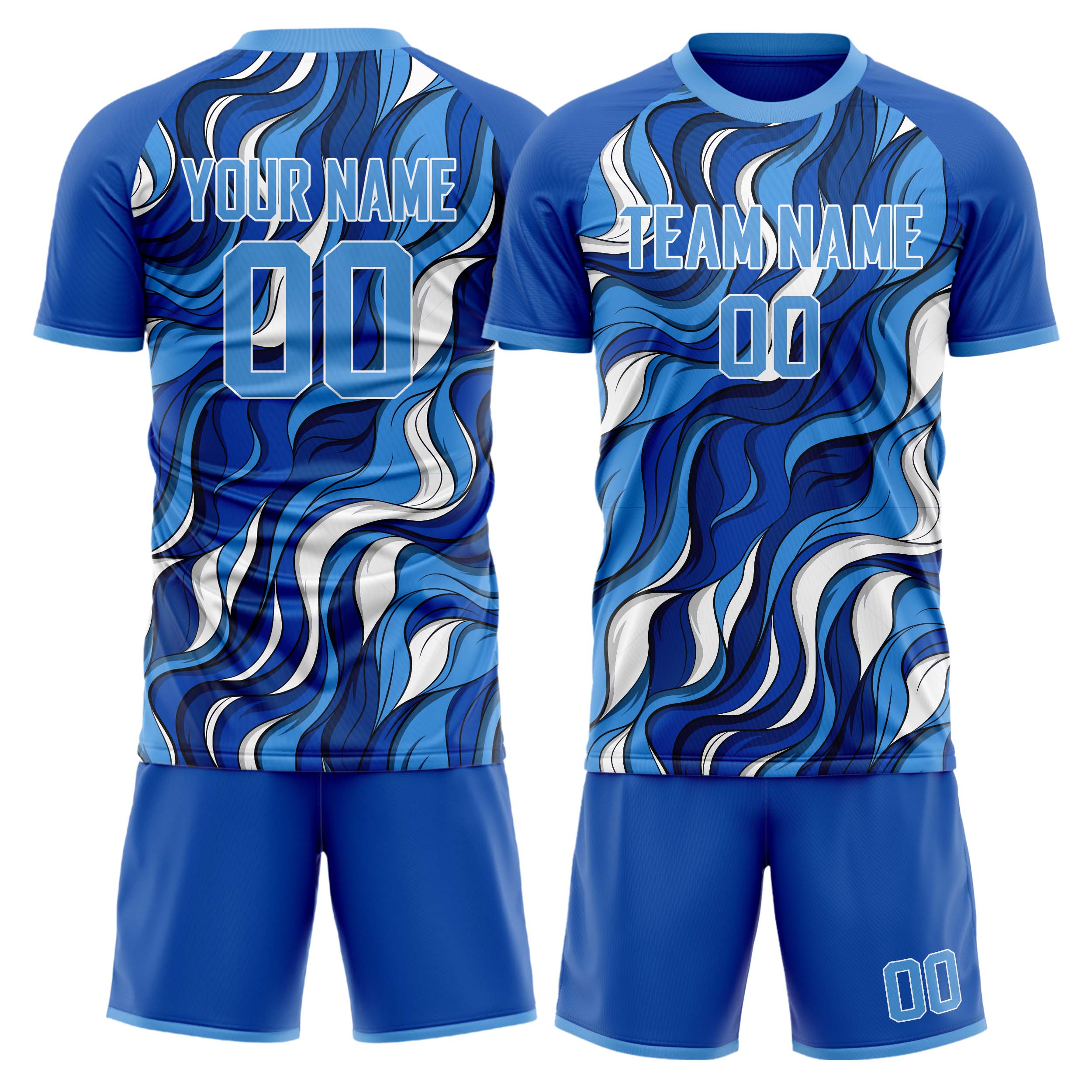 Maßgeschneidertes Professionelles Blau Weiß Fußballtrikot-Set FT03240719JG289