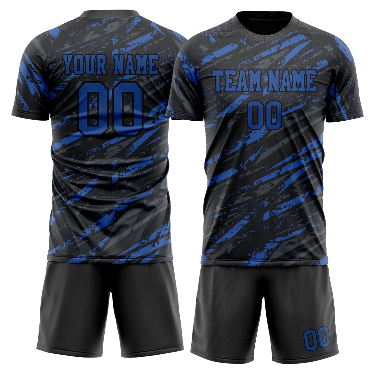 Maßgeschneidertes Professionelles Schwarz Blau Fußballtrikot-Set FT03240719XF313