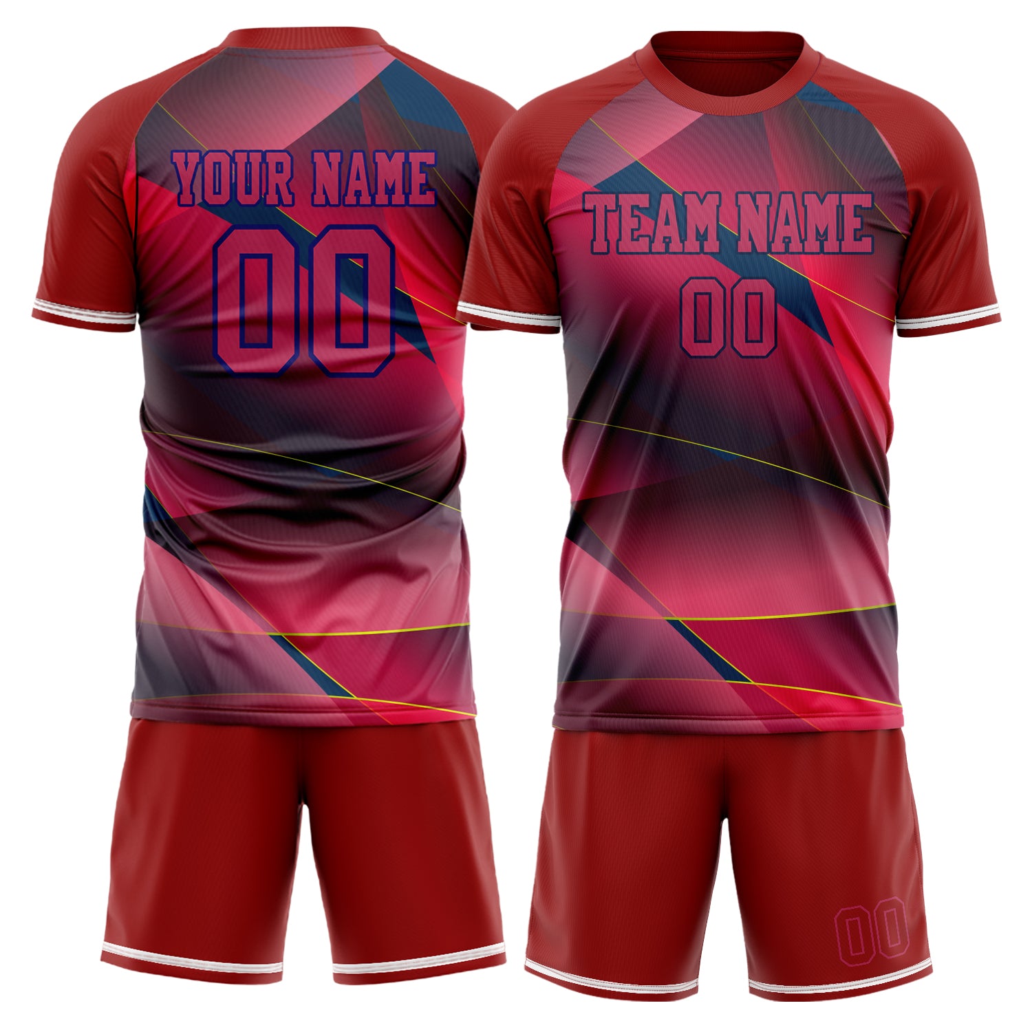 Maßgeschneidertes Professionelles Rot Marineblau Fußballtrikot-Set FT03240719XF340