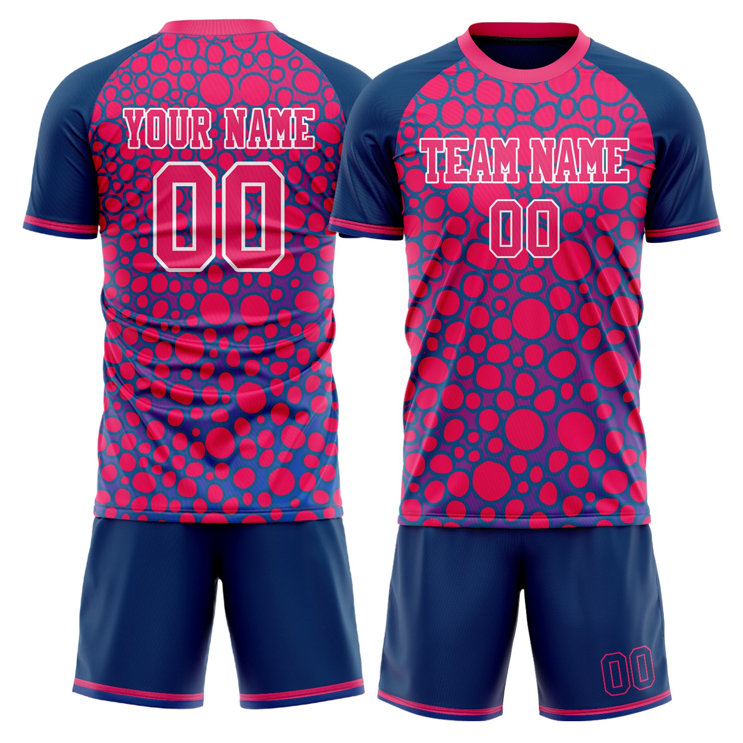 Maßgeschneidertes Professionelles Rosa Marineblau Fußballtrikot-Set FT03240719XF342