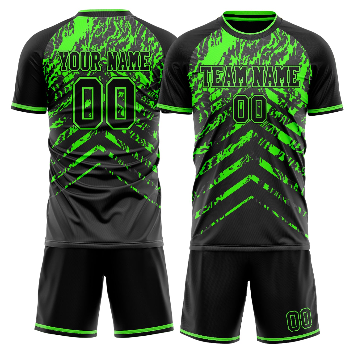 Maßgeschneidertes Professionelles Schwarz Neongrün Fußballtrikot-Set FT03240719XF377