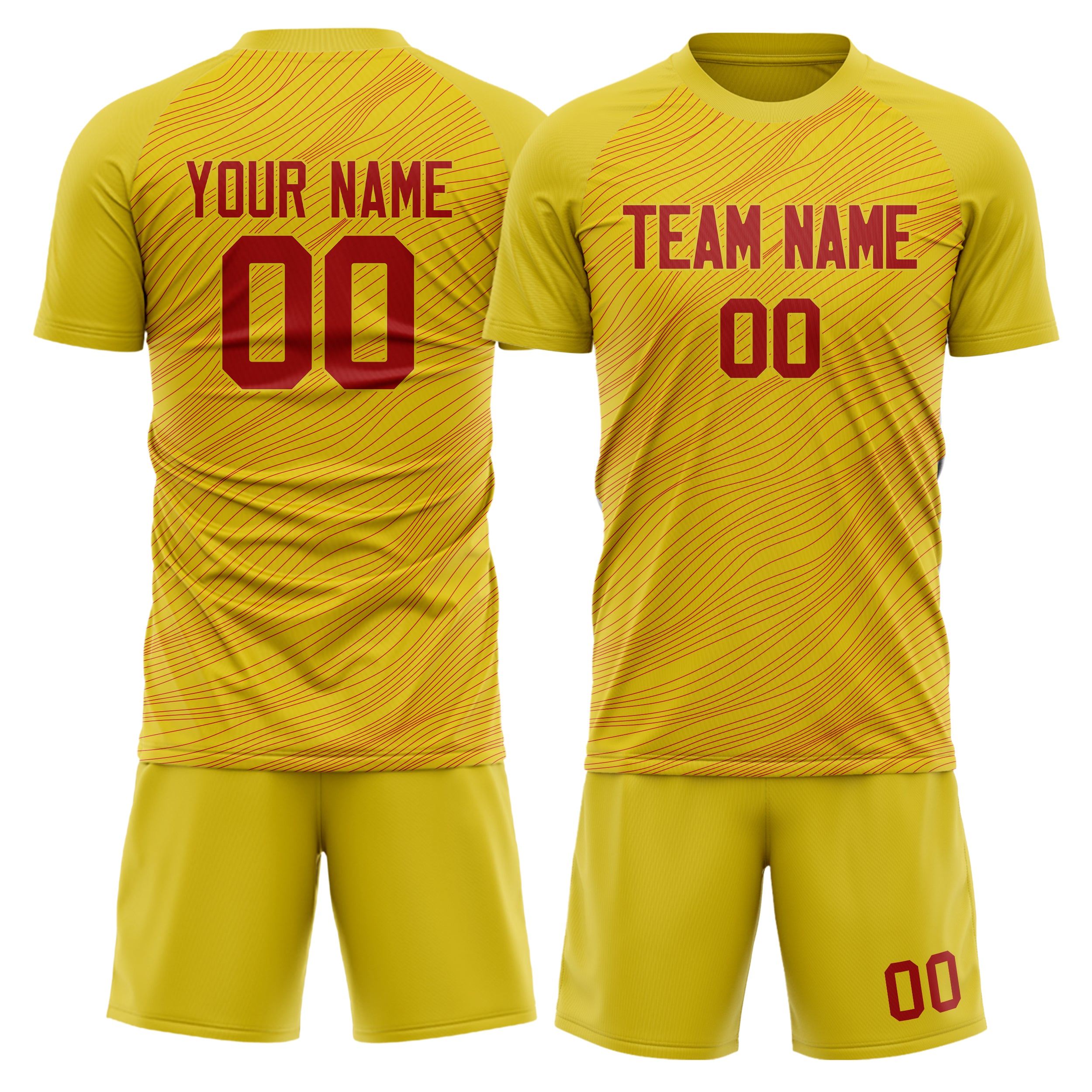 Maßgeschneidertes Professionelles Gold Rot Fußballtrikot-Set FT03240719ZX399