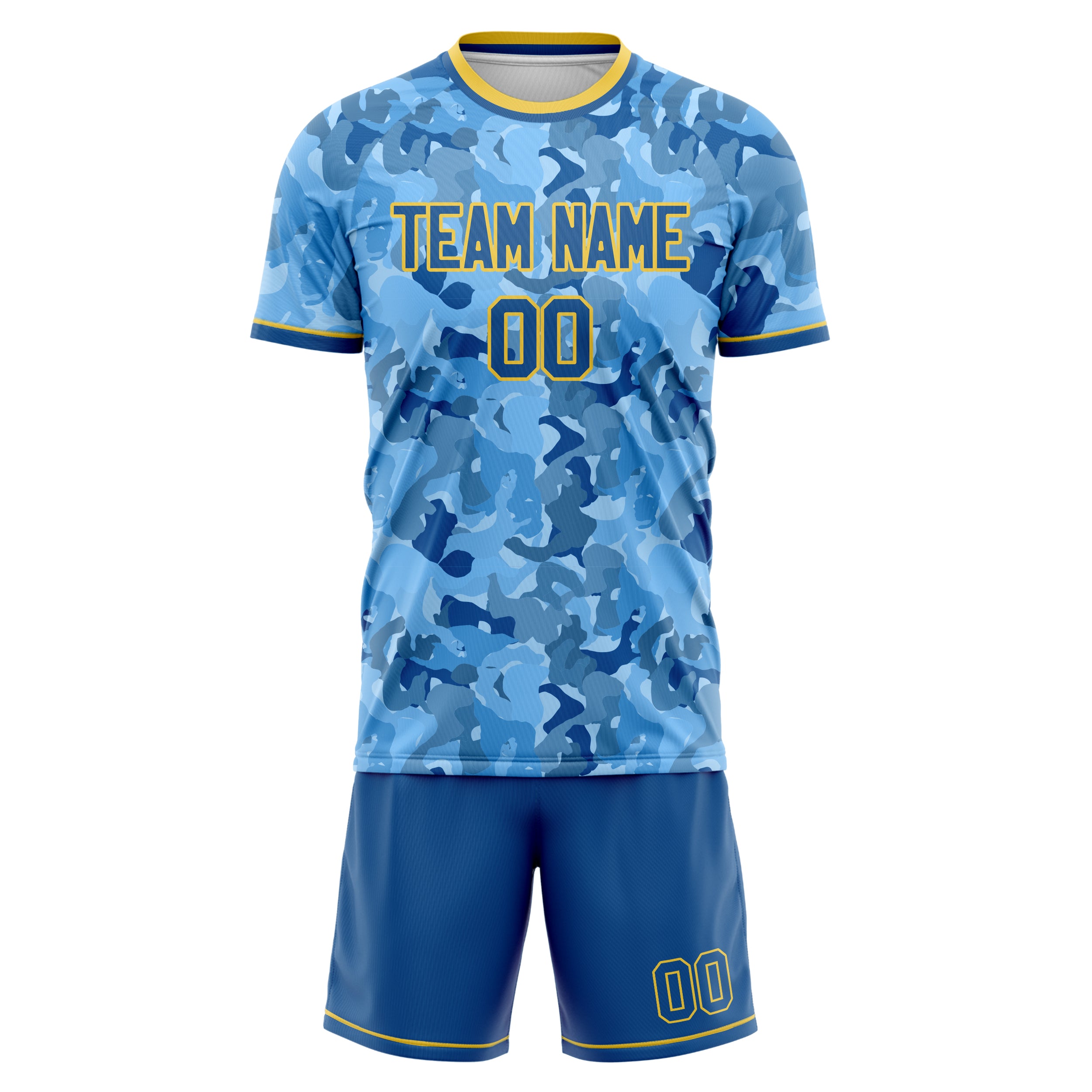 Maßgeschneidertes Professionelles Blau Gold Fußballtrikot-Set