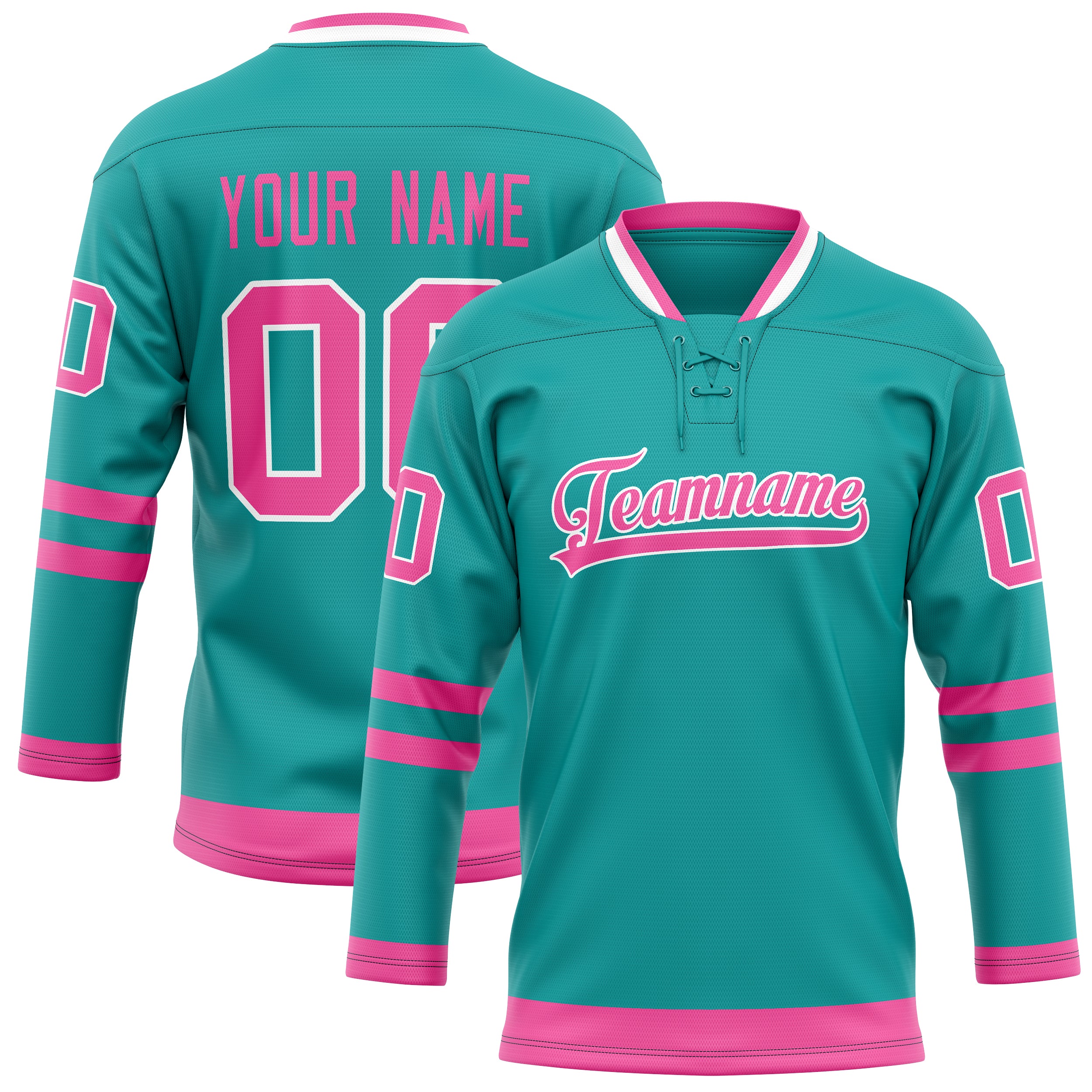 Maßgeschneidertes Professionelles Aqua Rosa Eishockeytrikot HK01240718AQ001