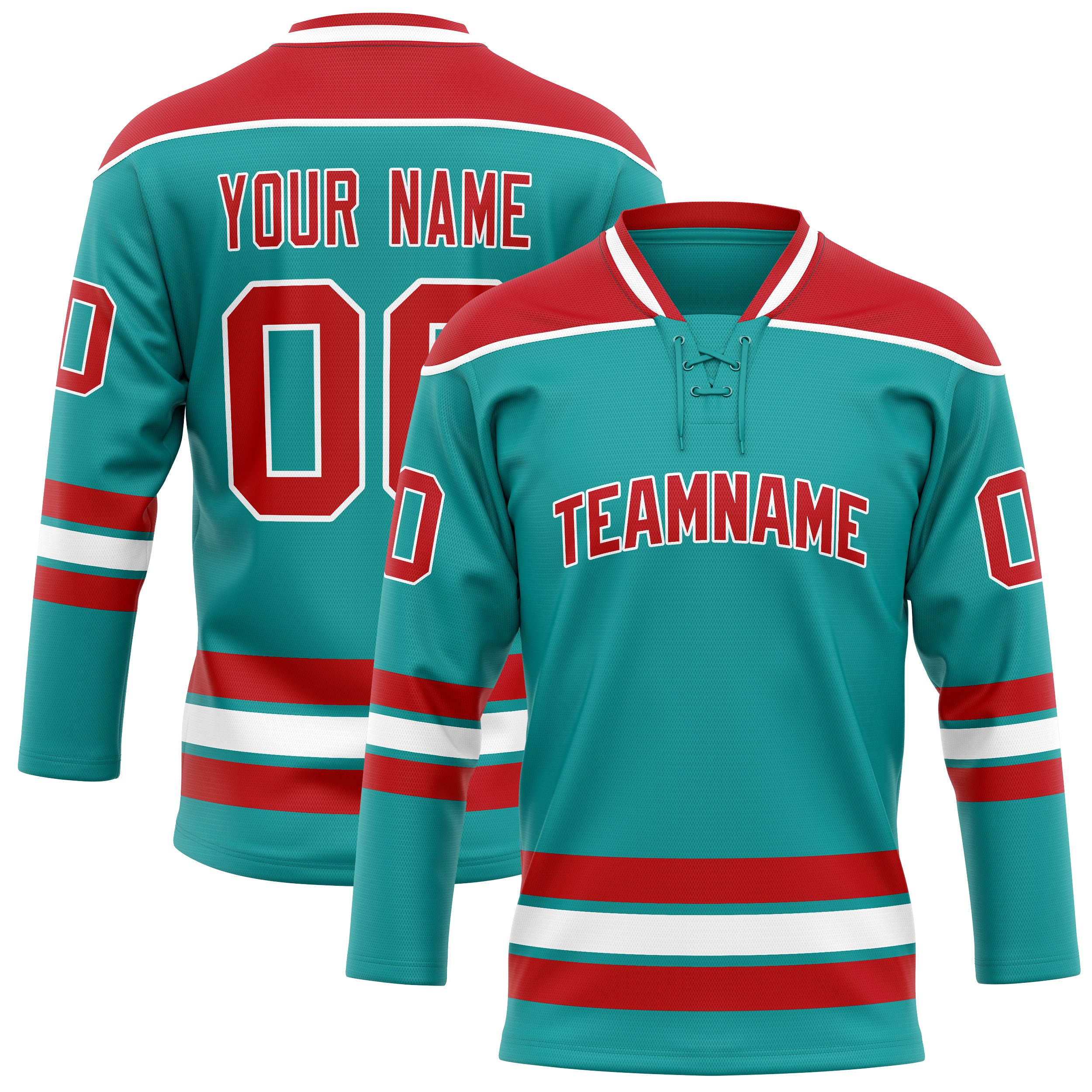 Maßgeschneidertes Professionelles Aqua Rot Eishockeytrikot HK01240718AQ002