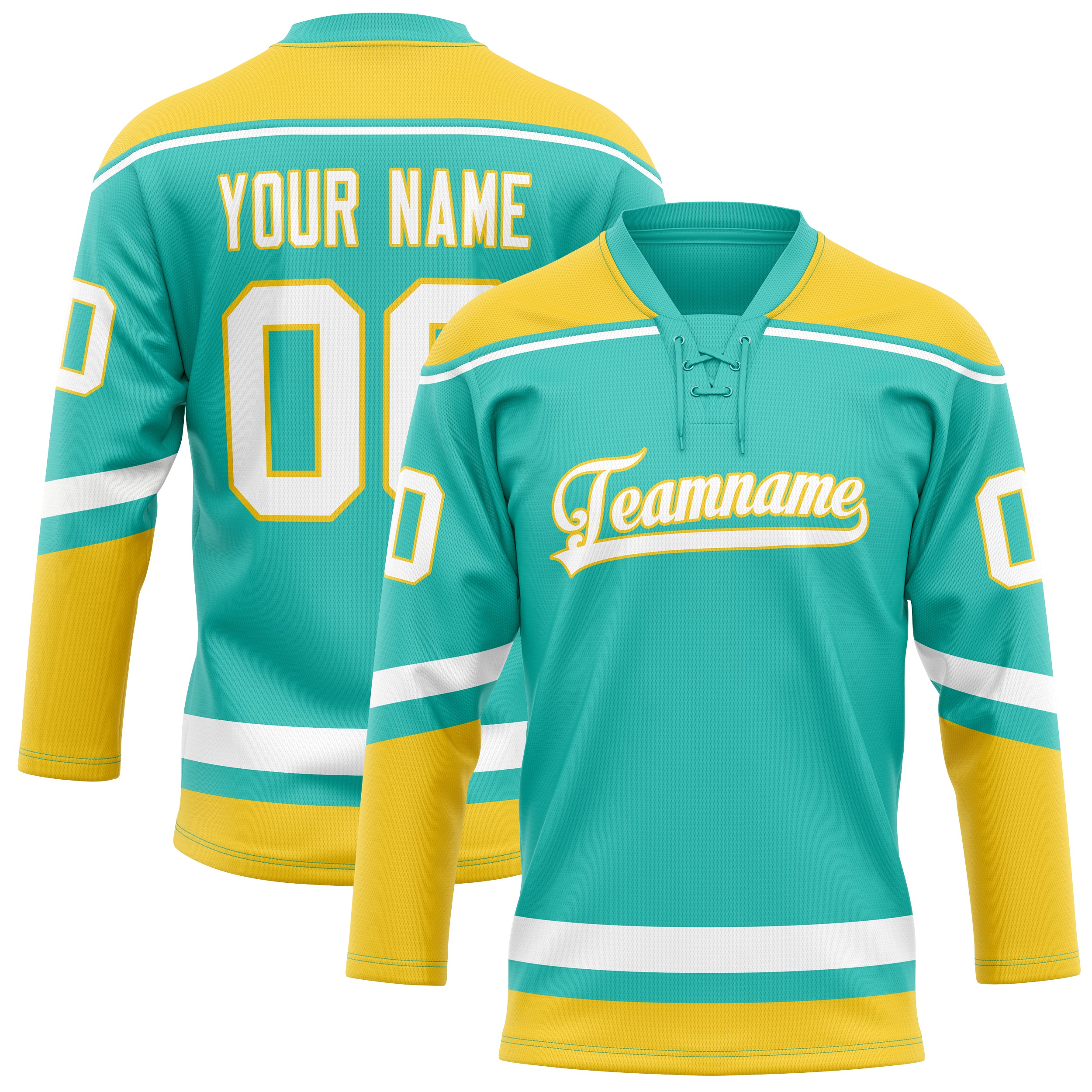 Maßgeschneidertes Professionelles Aqua Gold Eishockeytrikot HK01240718AQ003