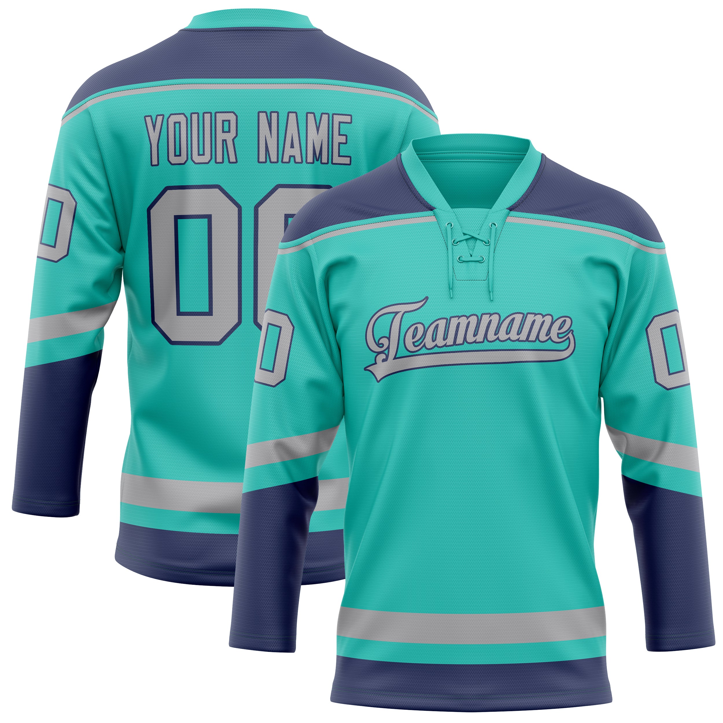 Maßgeschneidertes Professionelles Aqua Marineblau Eishockeytrikot HK01240718AQ004