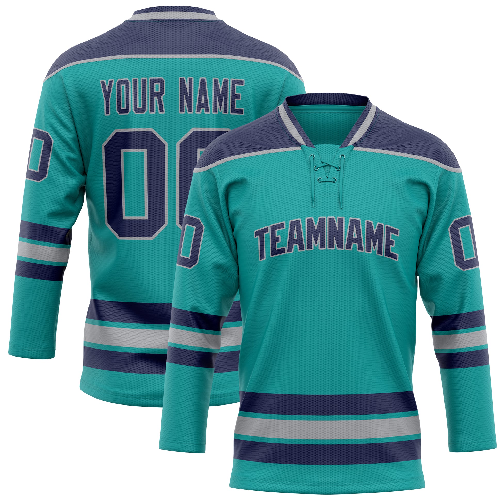 Maßgeschneidertes Professionelles Aqua Marineblau Eishockeytrikot HK01240718AQ006