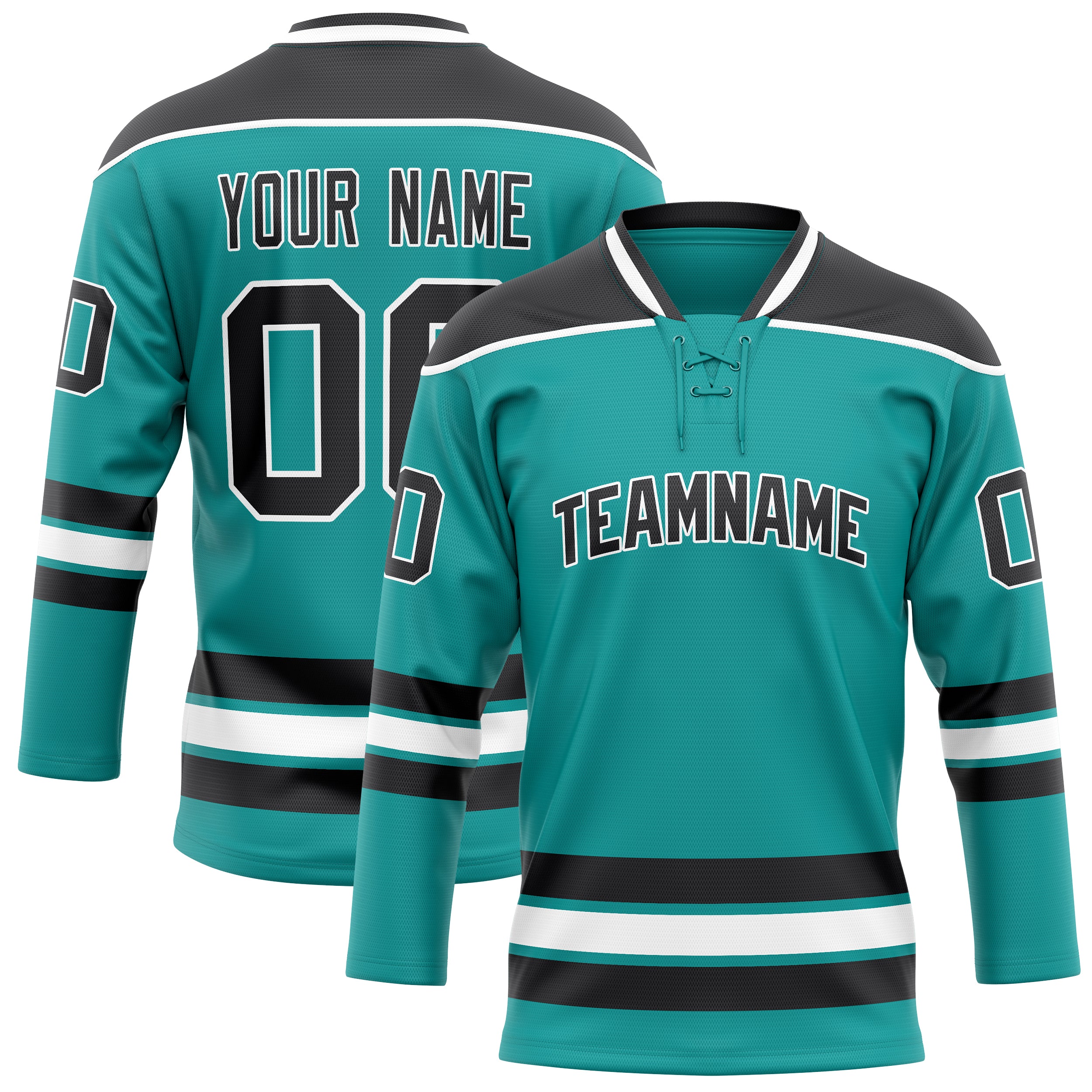 Maßgeschneidertes Professionelles Aqua Schwarz Eishockeytrikot HK01240718AQ007