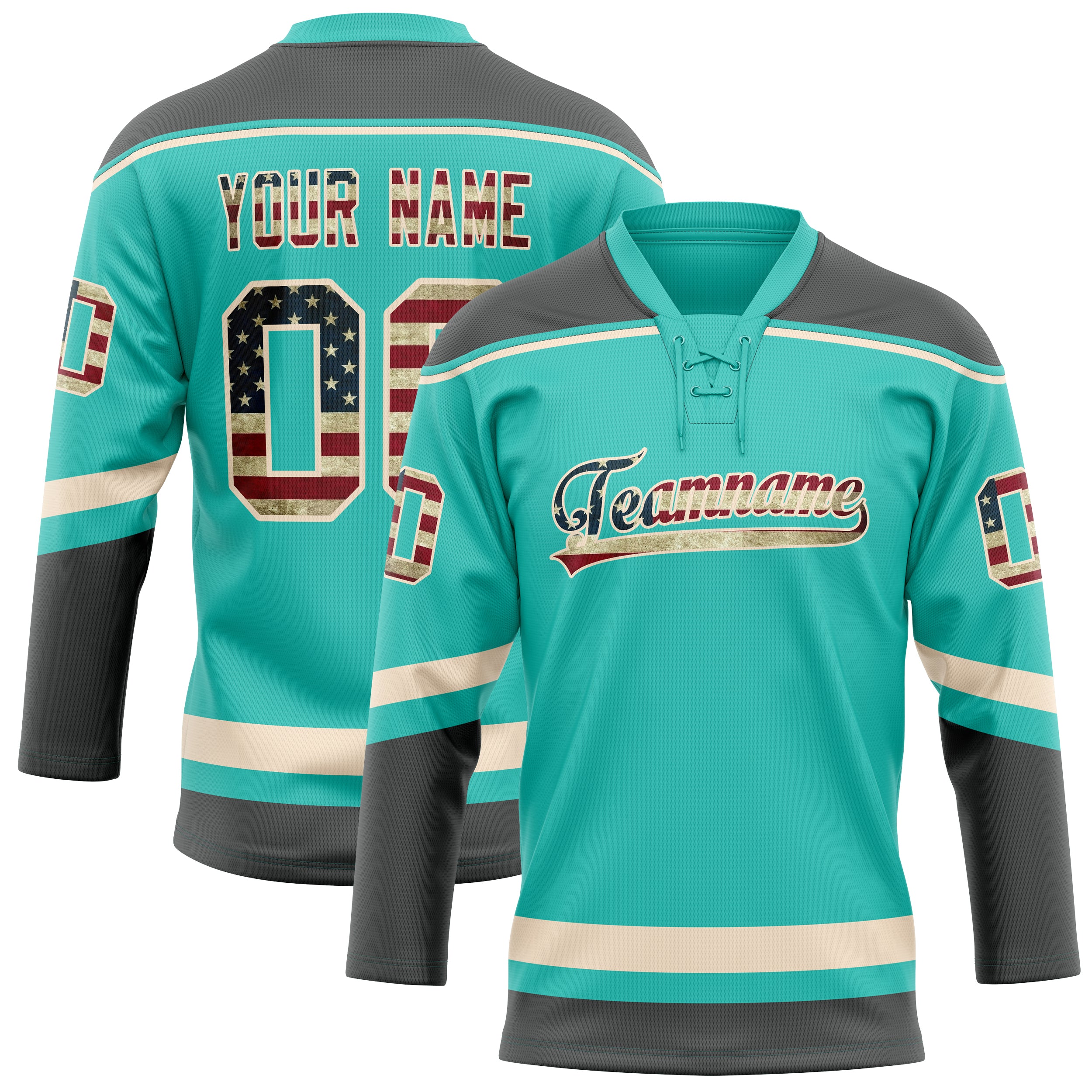 Maßgeschneidertes Professionelles Aqua Grau Eishockeytrikot HK01240718AQ009