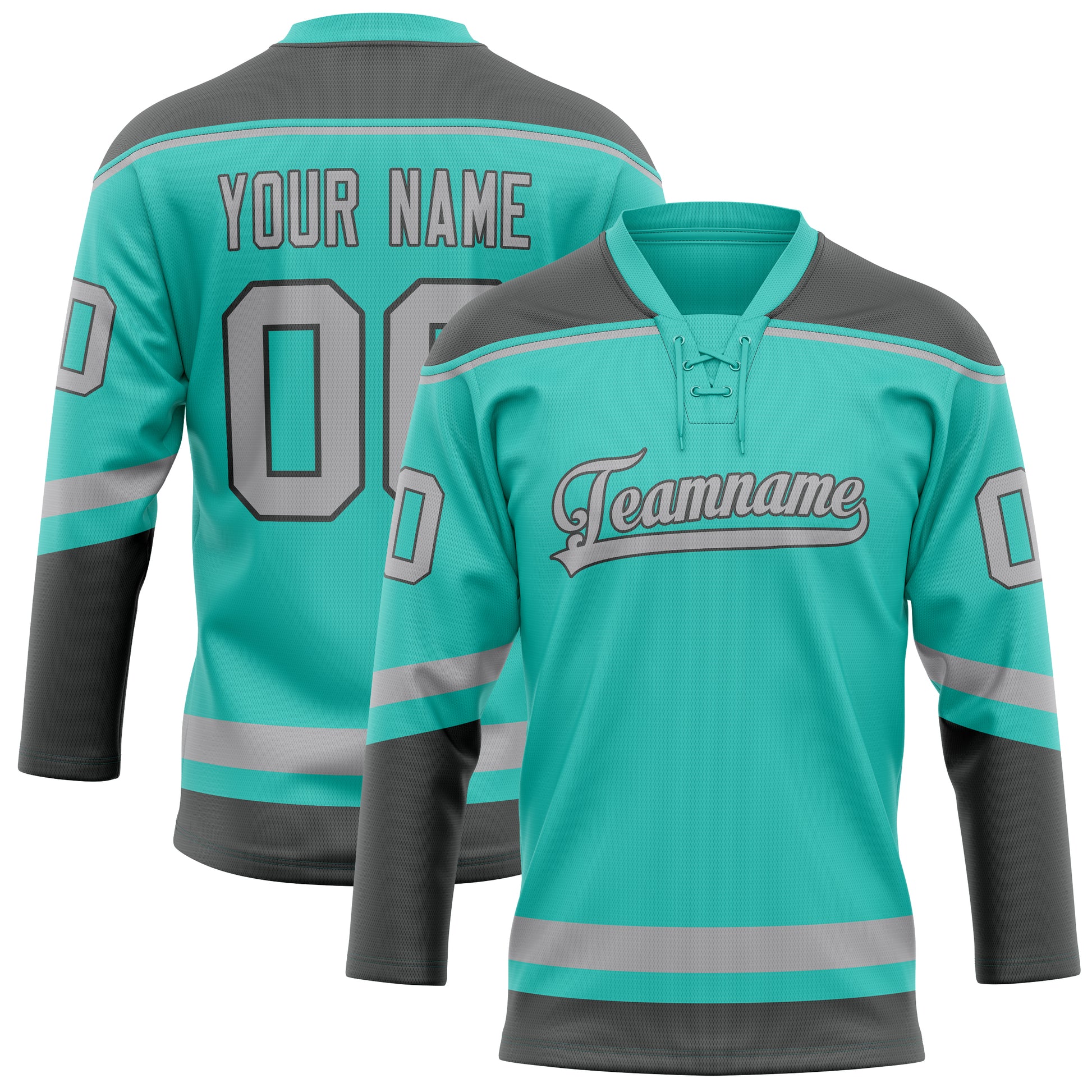 Maßgeschneidertes Professionelles Aqua Grau Eishockeytrikot HK01240718AQ011