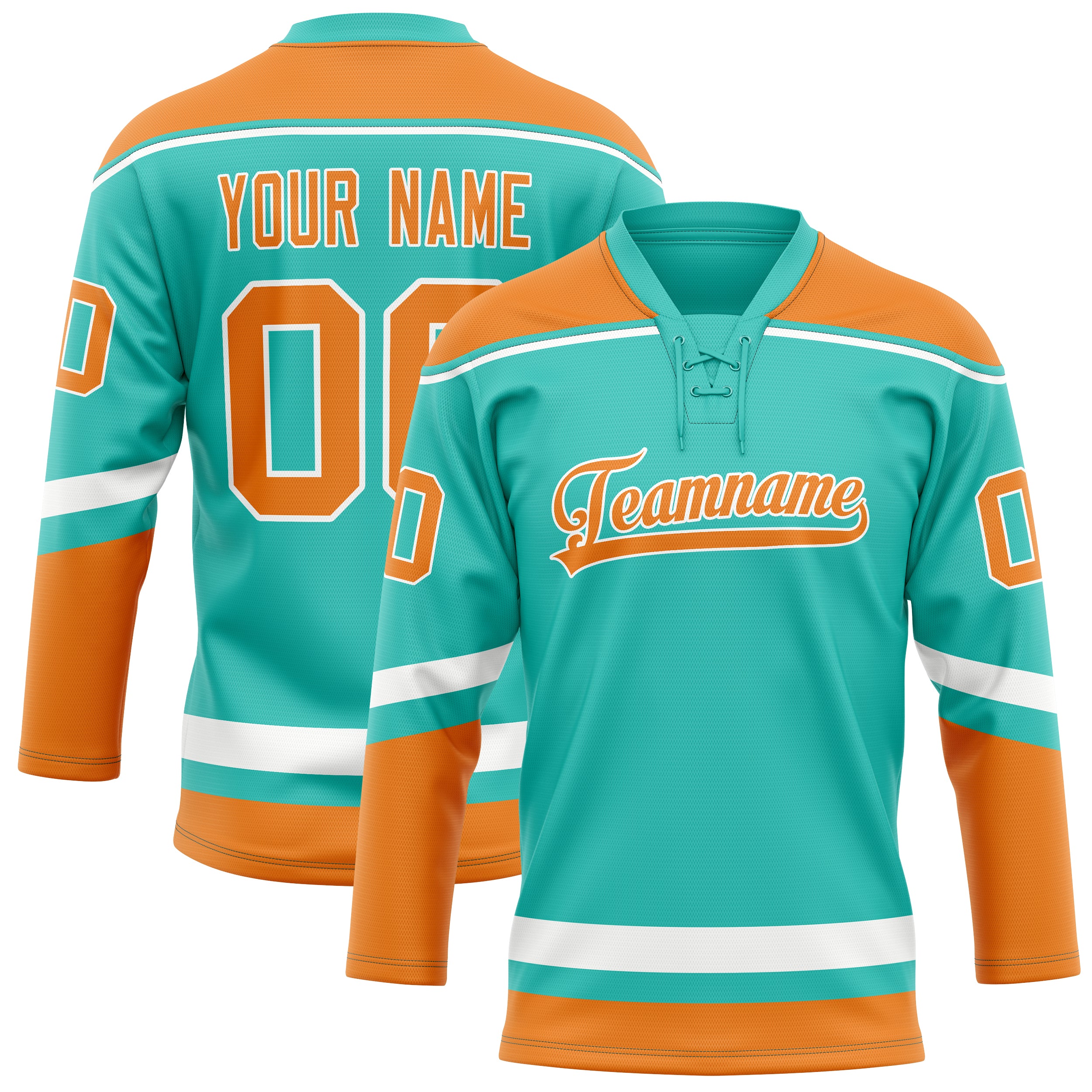 Maßgeschneidertes Professionelles Aqua Orange Eishockeytrikot HK01240718AQ014