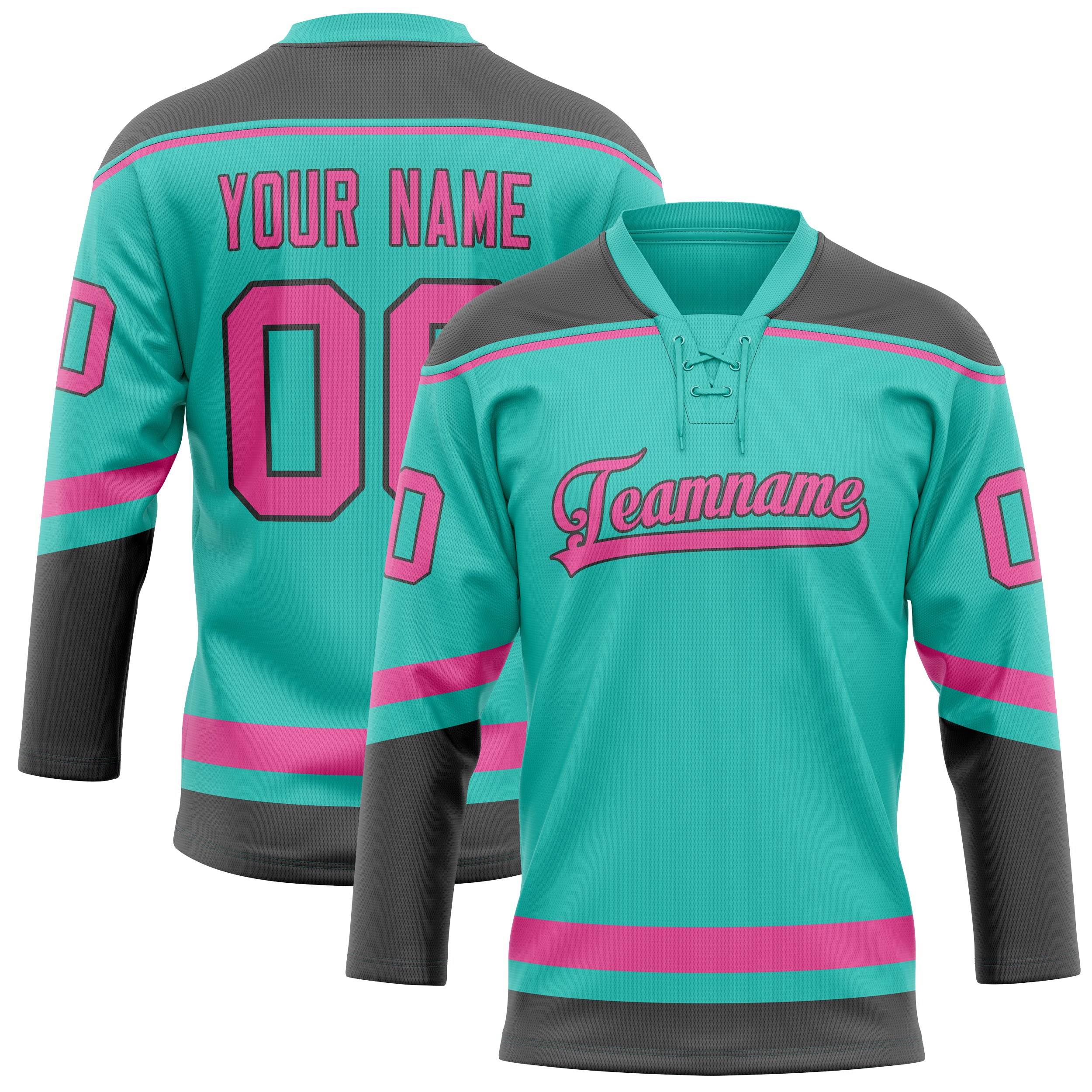 Maßgeschneidertes Professionelles Aqua Rosa Eishockeytrikot HK01240718AQ016