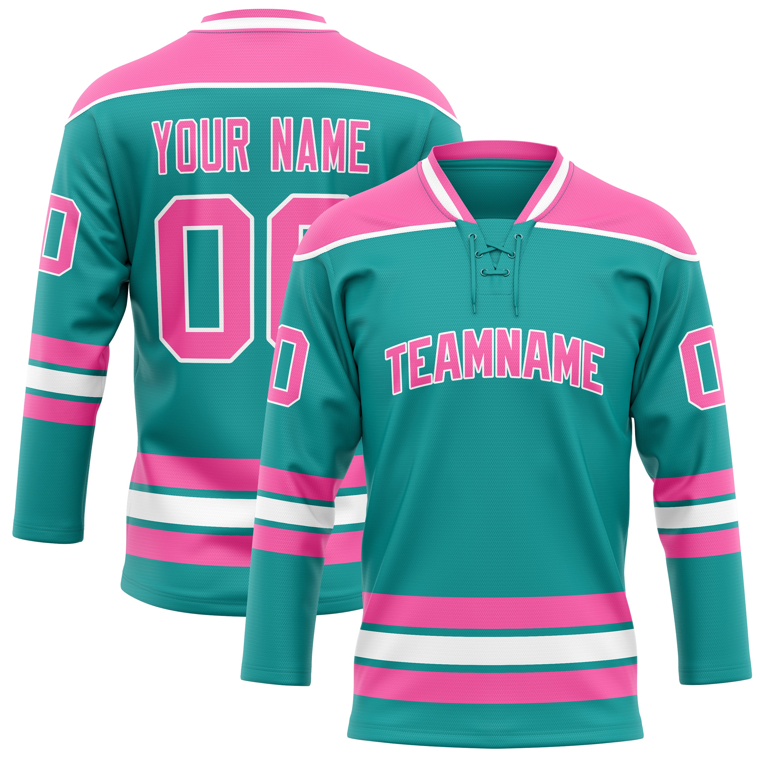 Maßgeschneidertes Professionelles Aqua Rosa Eishockeytrikot HK01240718AQ020