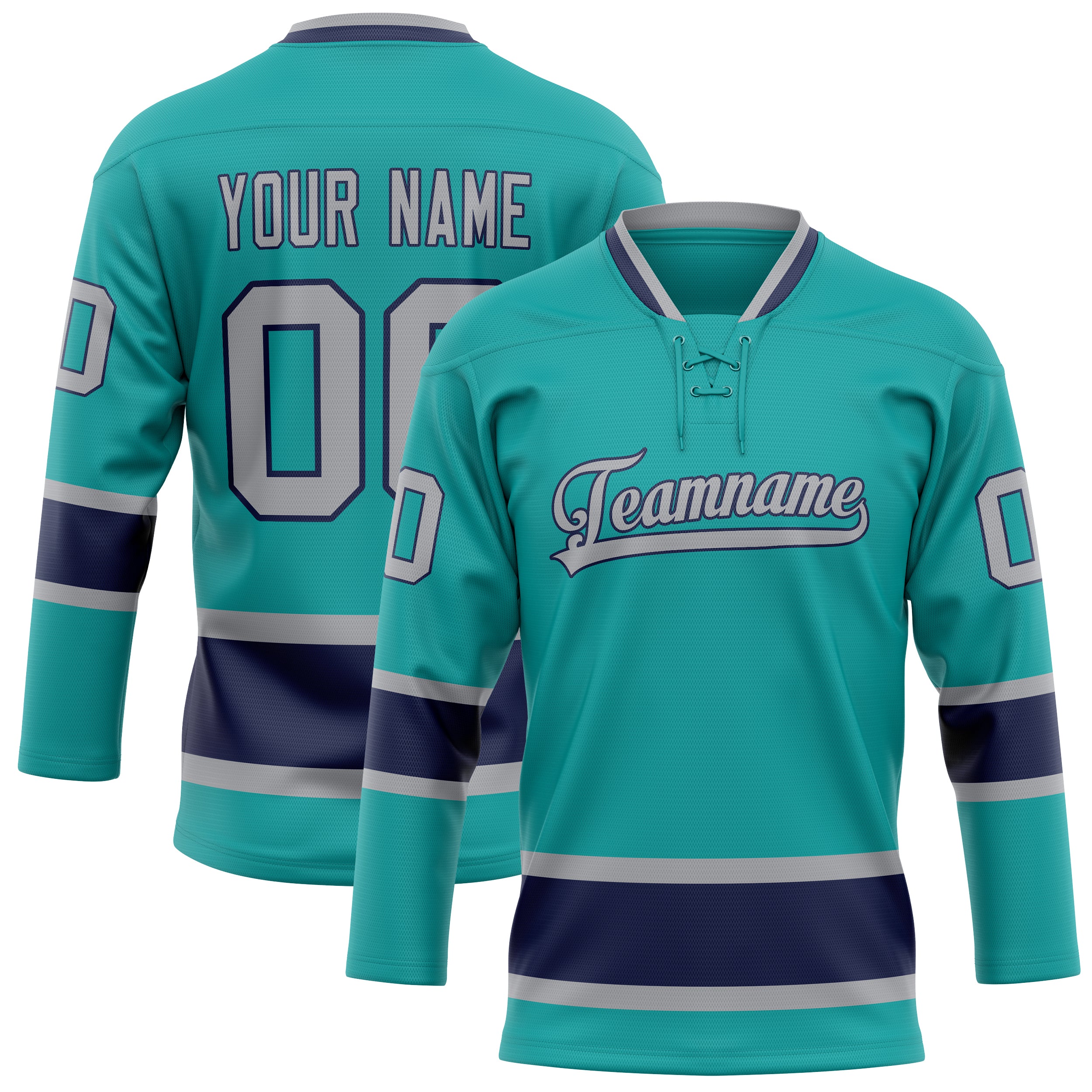 Maßgeschneidertes Professionelles Aqua Marineblau Eishockeytrikot HK01240718AQ024