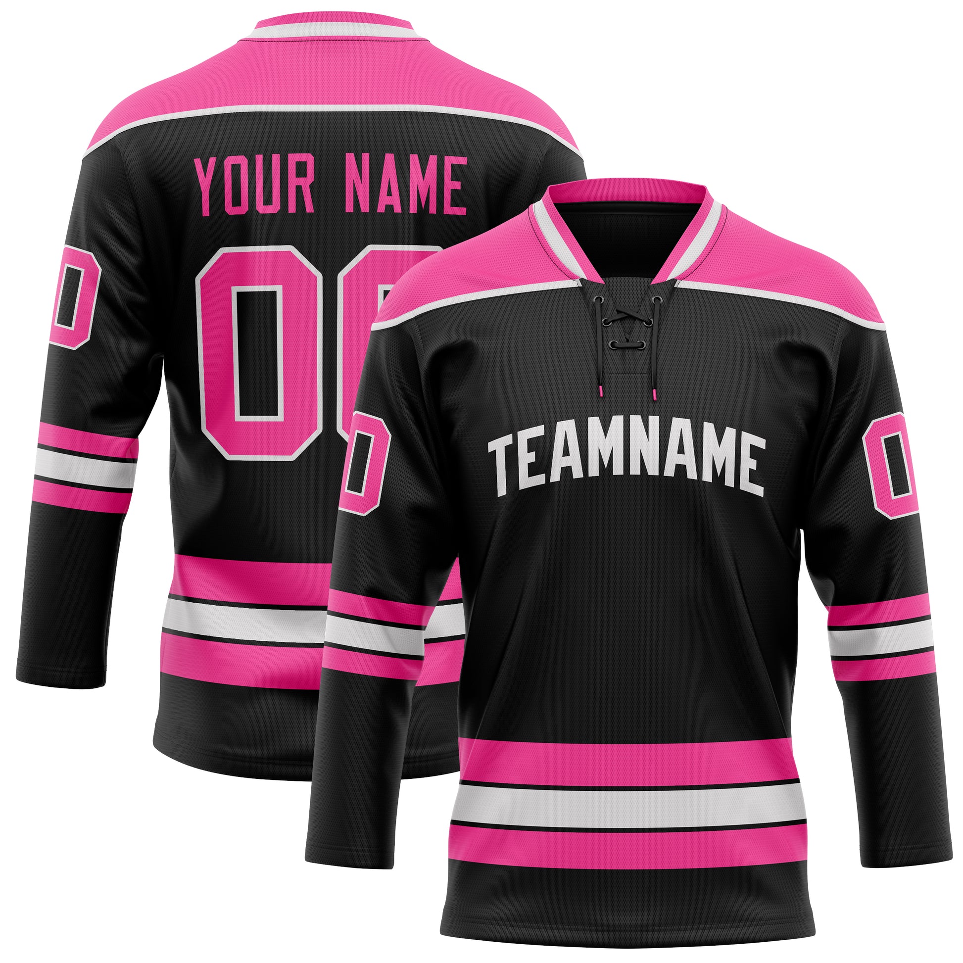 Maßgeschneidertes Professionelles Schwarz Rosa Eishockeytrikot HK01240718BL037