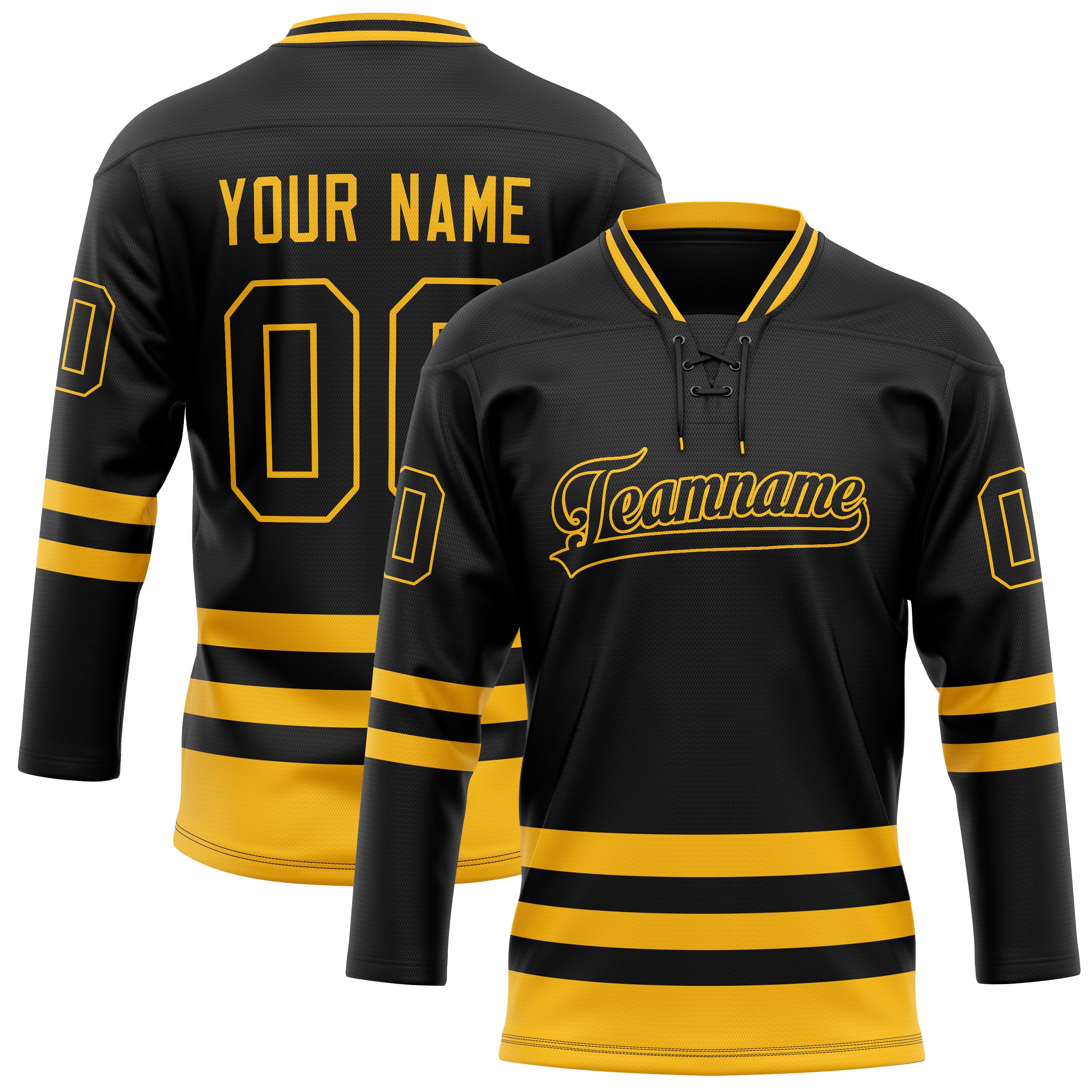 Maßgeschneidertes Professionelles Schwarz Gold Eishockeytrikot HK01240718BL041