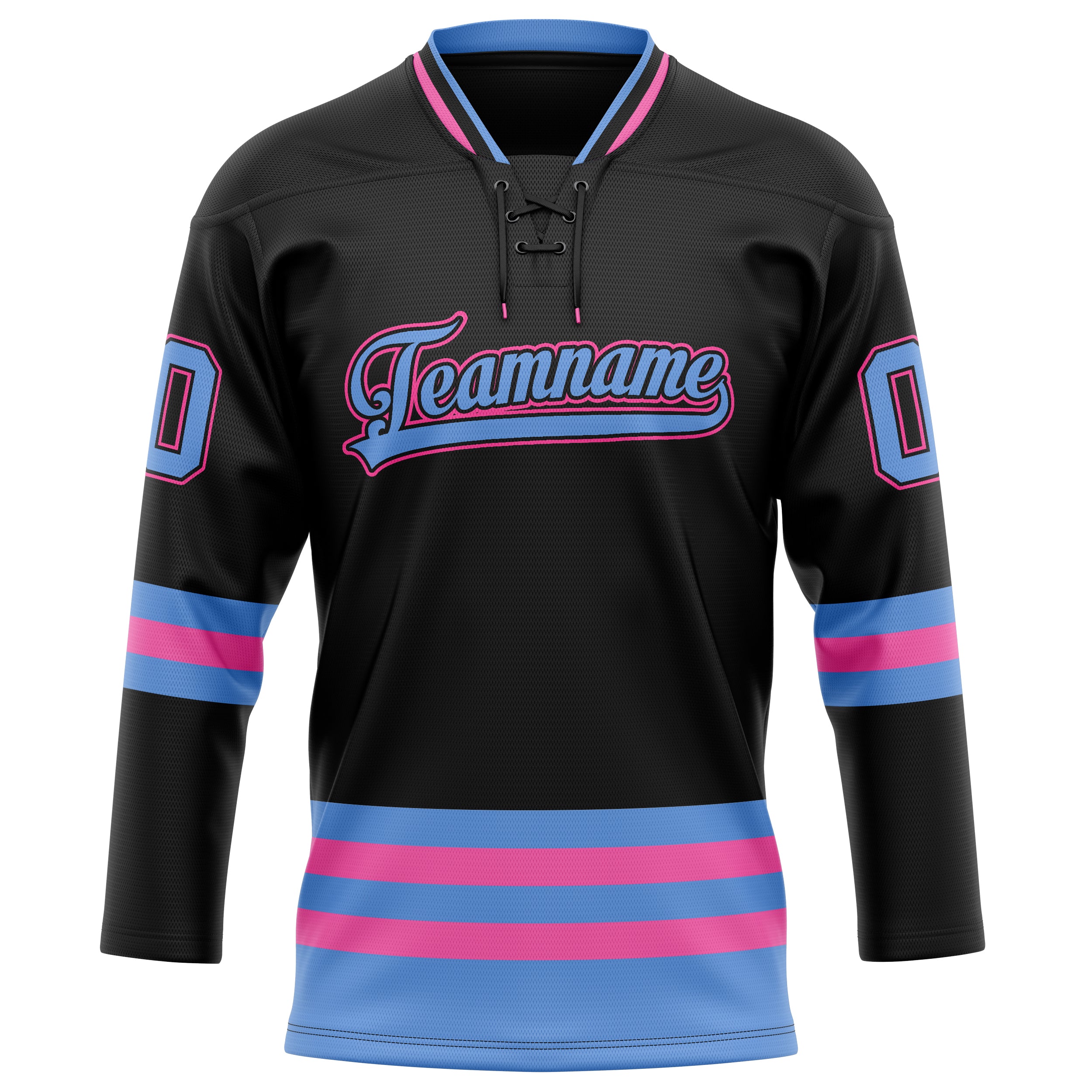 Schwarz Hellblau Eishockey Trikot