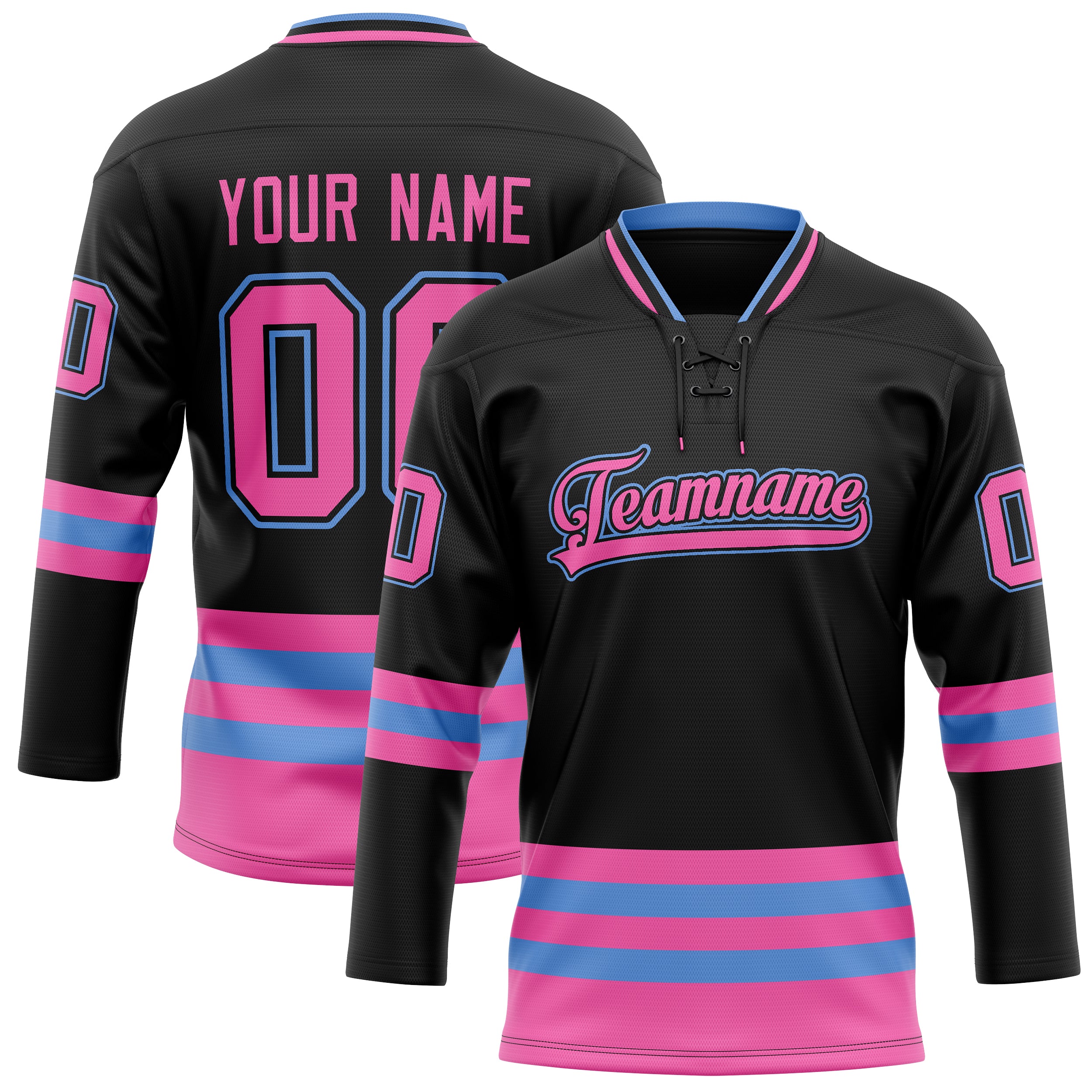 Maßgeschneidertes Professionelles Schwarz Rosa Eishockeytrikot HK01240718BL044