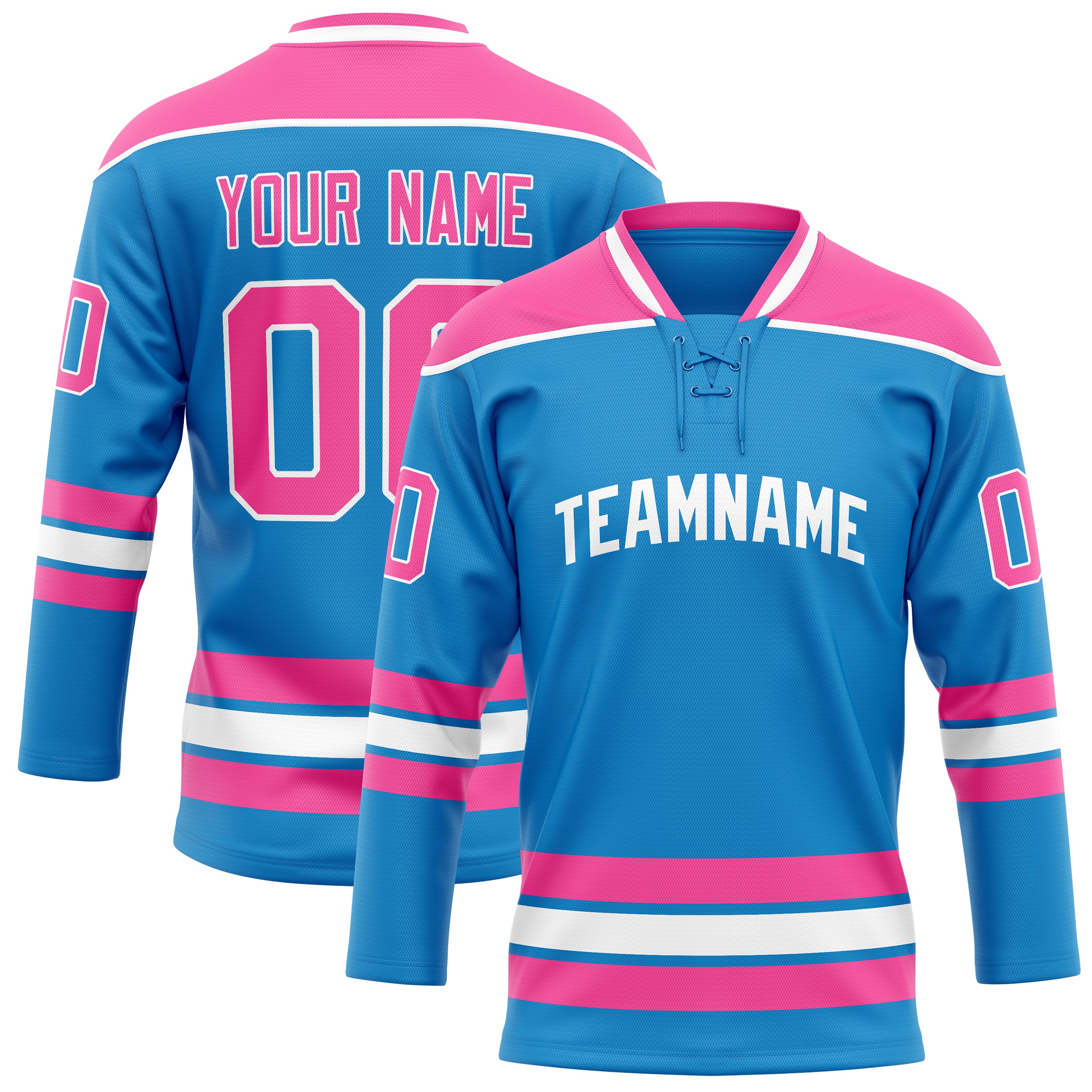 Maßgeschneidertes Professionelles Blau Rosa Eishockeytrikot HK01240718BL046