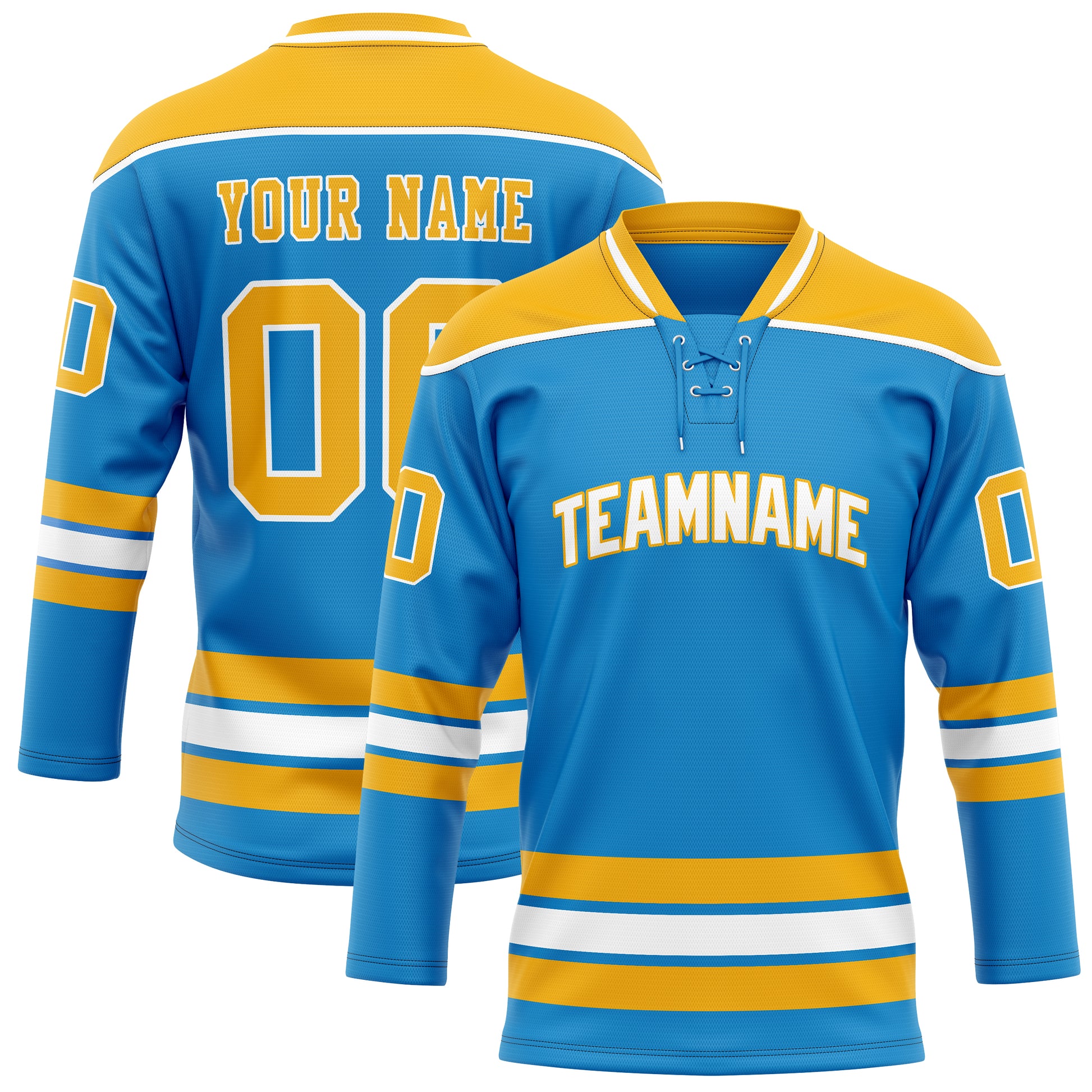 Maßgeschneidertes Professionelles Blau Gold Eishockeytrikot HK01240718BL057