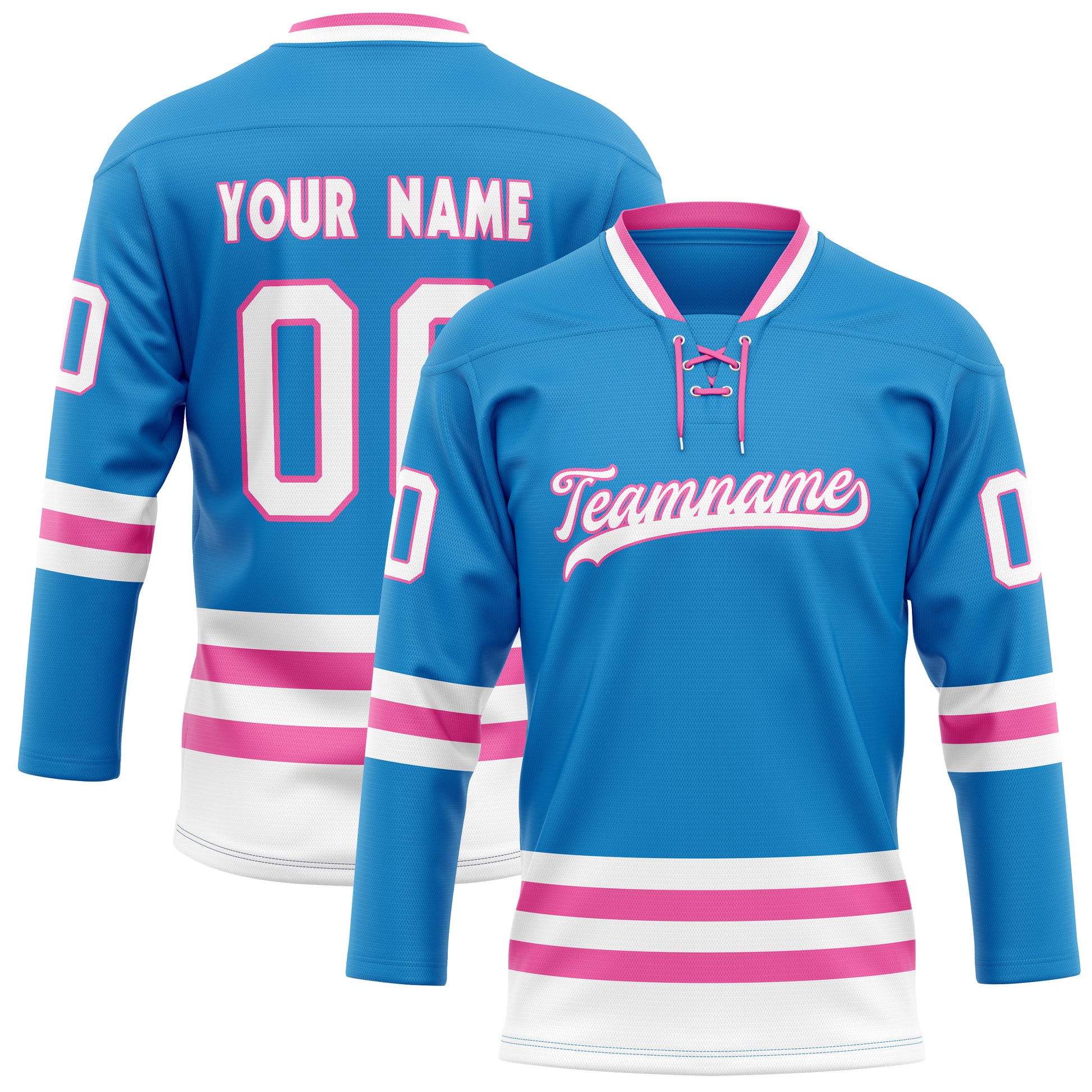 Maßgeschneidertes Professionelles Blau Rosa Eishockeytrikot HK01240718BL058