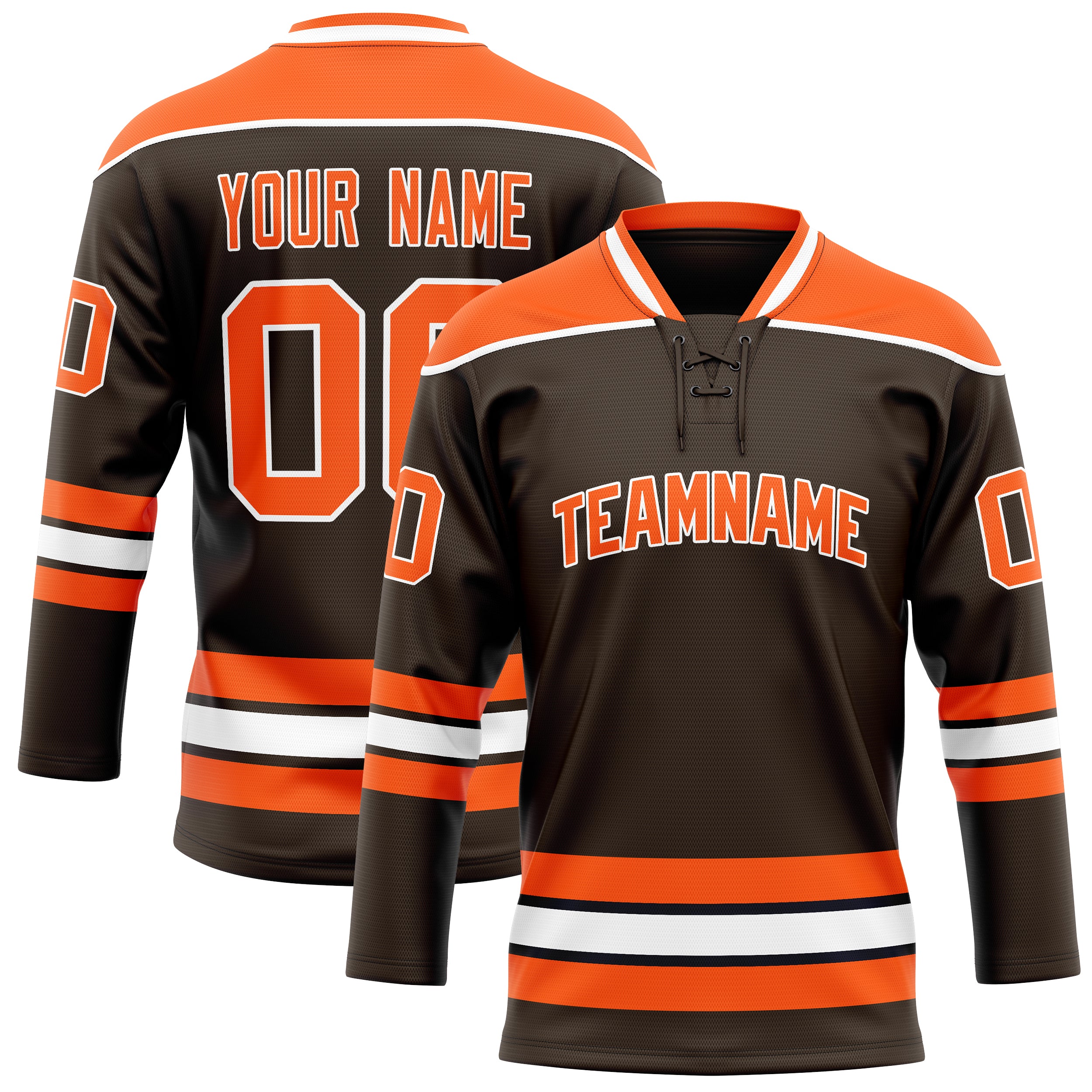 Maßgeschneidertes Professionelles Braun Orange Eishockeytrikot HK01240718BR065