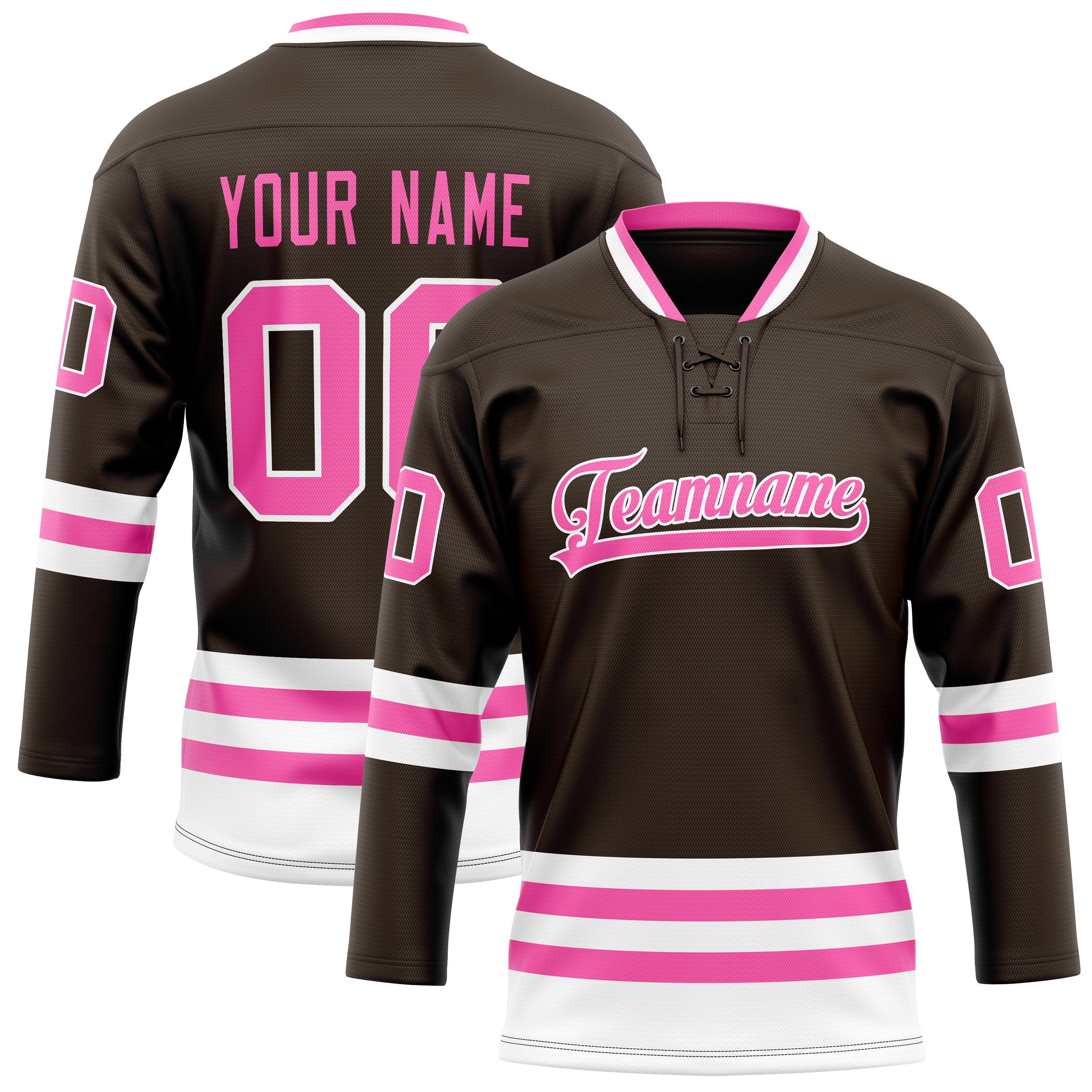 Maßgeschneidertes Professionelles Braun Rosa Eishockeytrikot HK01240718BR067