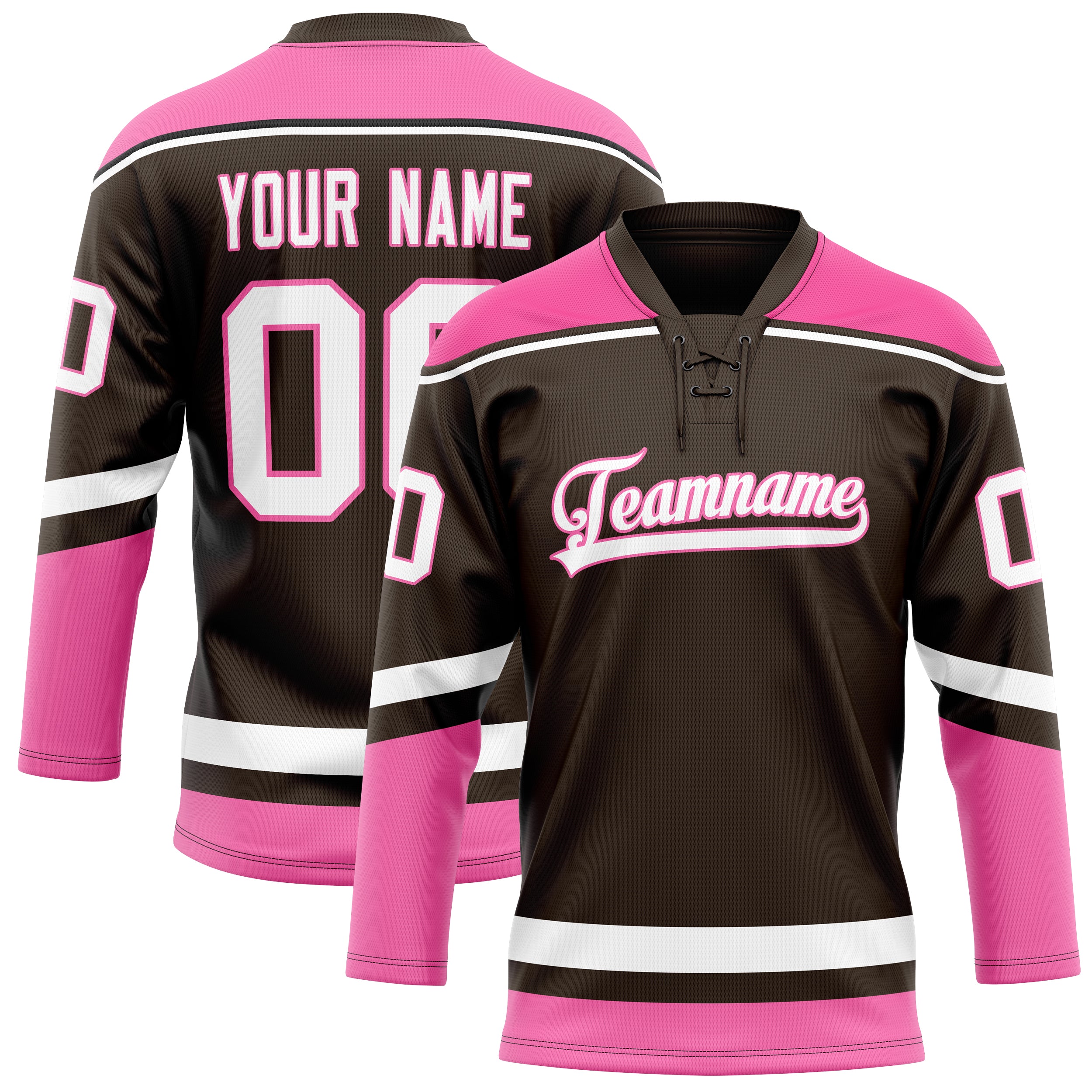 Maßgeschneidertes Professionelles Braun Rosa Eishockeytrikot HK01240718BR074