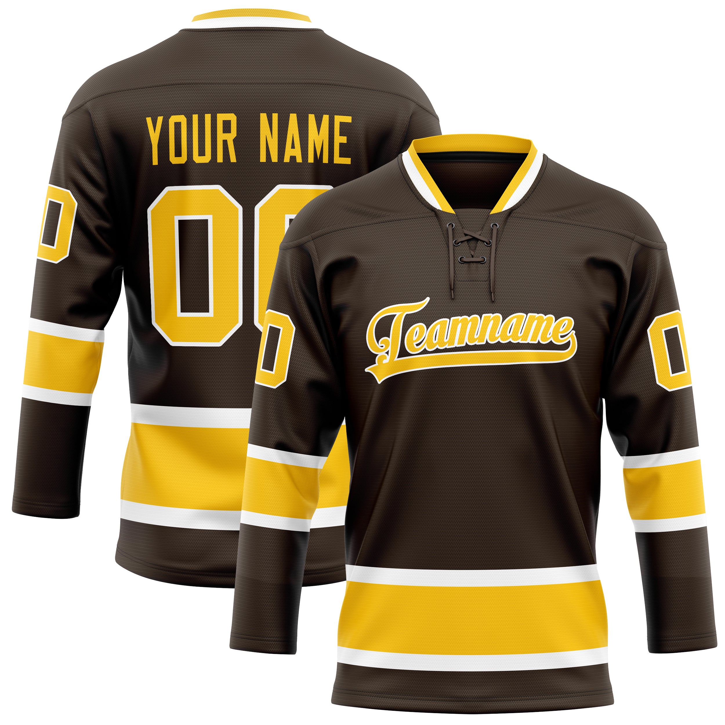 Maßgeschneidertes Professionelles Braun Gold Eishockeytrikot HK01240718BR077