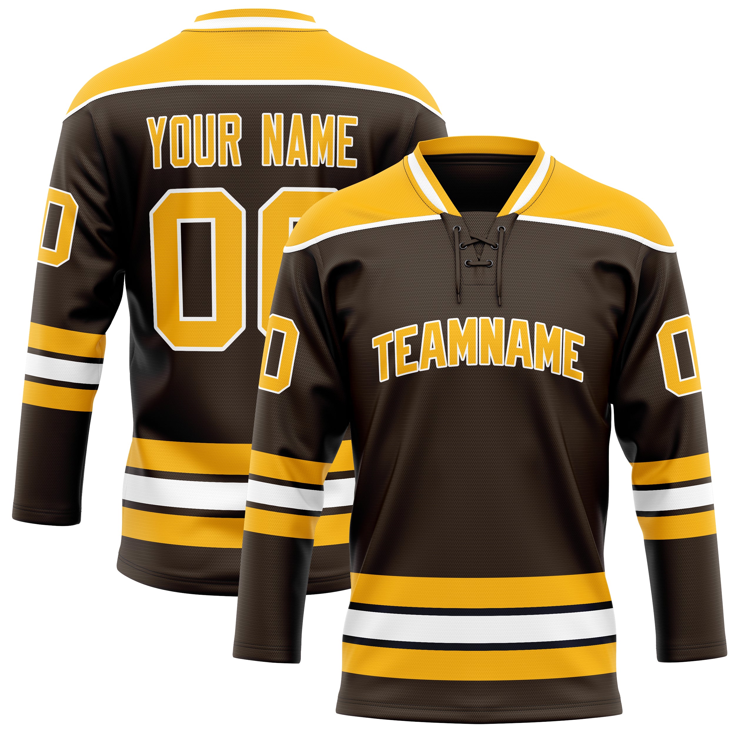 Maßgeschneidertes Professionelles Braun Gold Eishockeytrikot HK01240718BR079