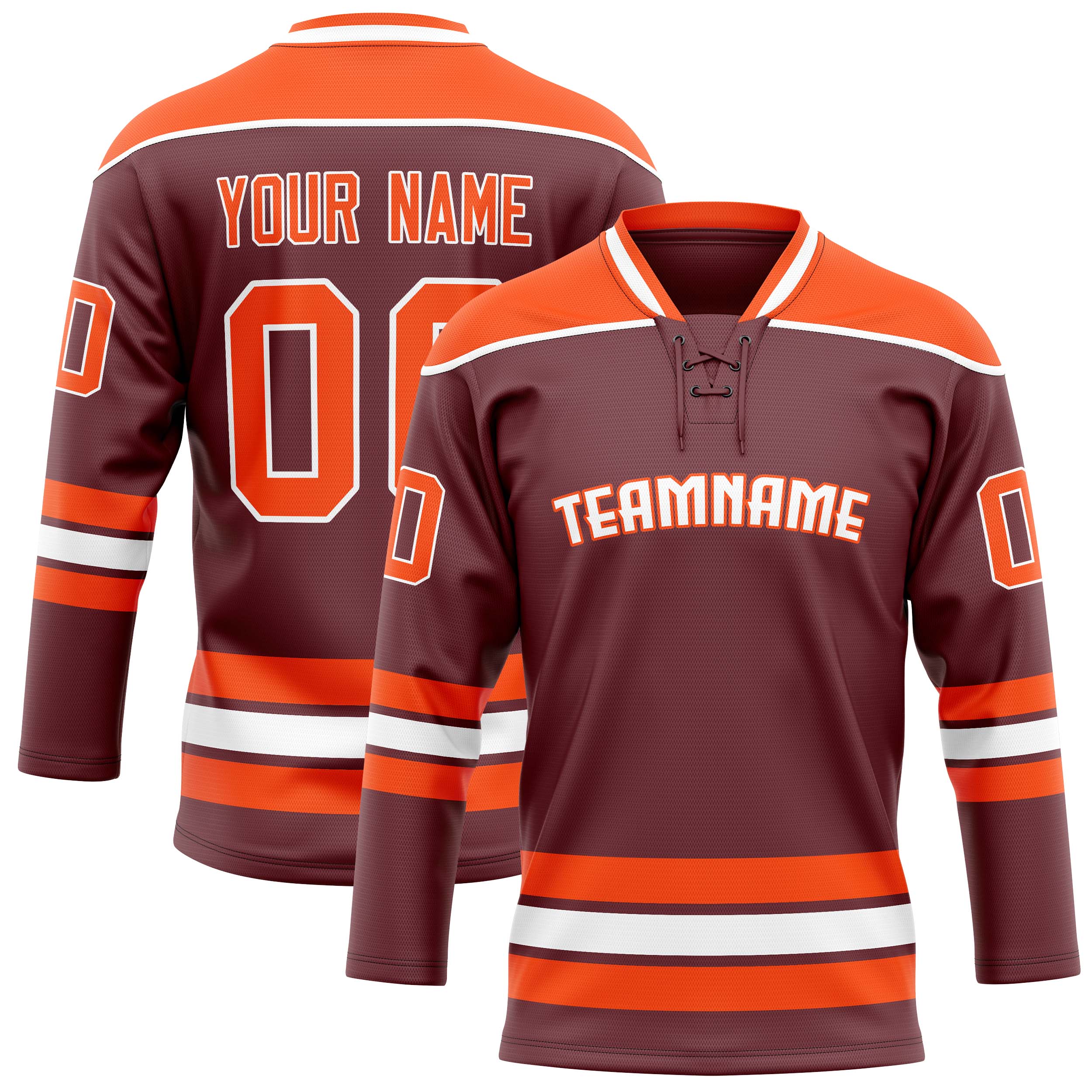 Maßgeschneidertes Professionelles Braun Orange Eishockeytrikot HK01240718BU098