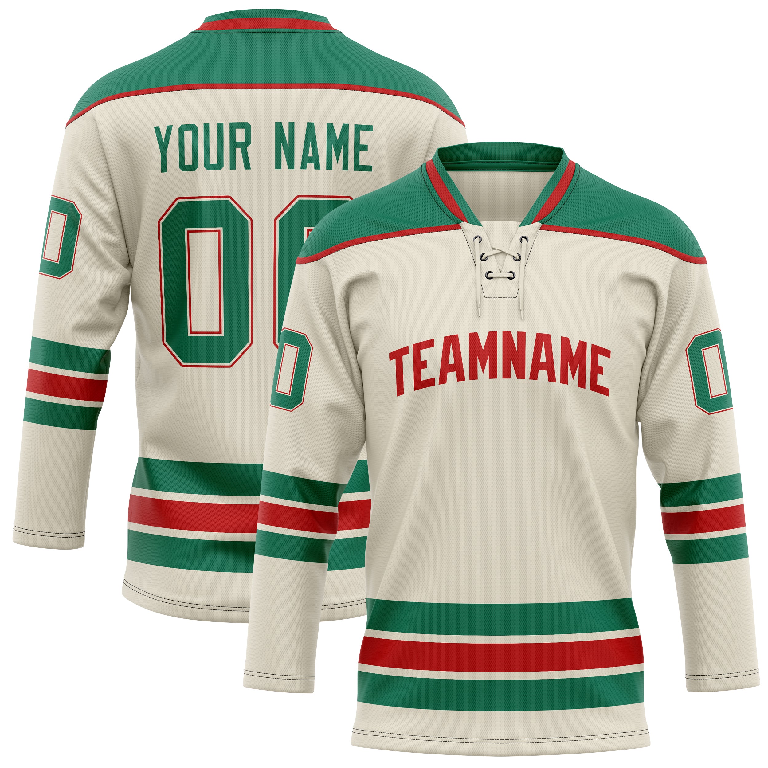 Maßgeschneidertes Professionelles Creme Kelly Grün Eishockeytrikot HK01240718CR119