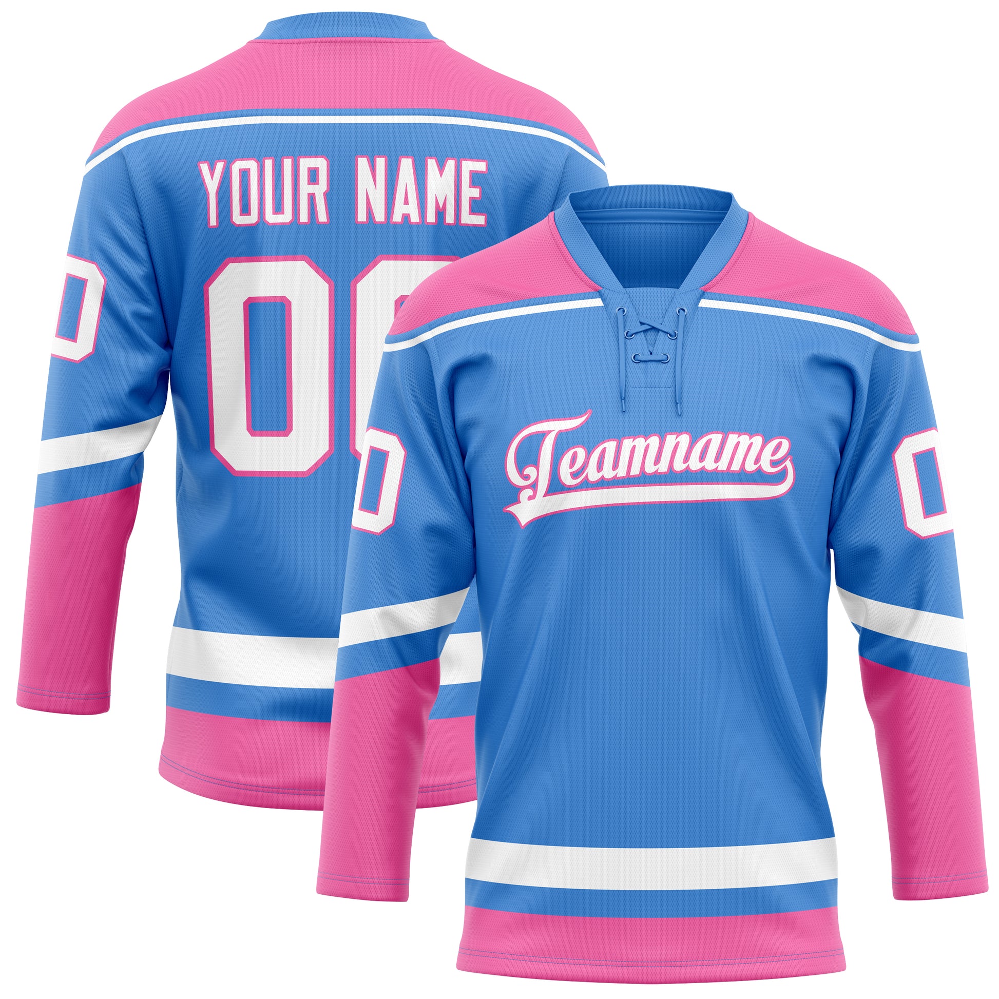 Maßgeschneidertes Professionelles Elektrisch Blau Rosa Eishockeytrikot HK01240718EL133