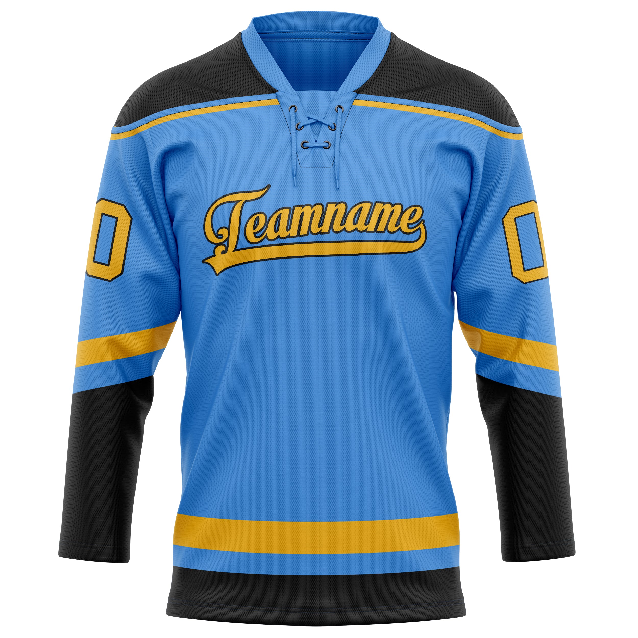 Elektrisch Blau Gold Eishockey Trikot