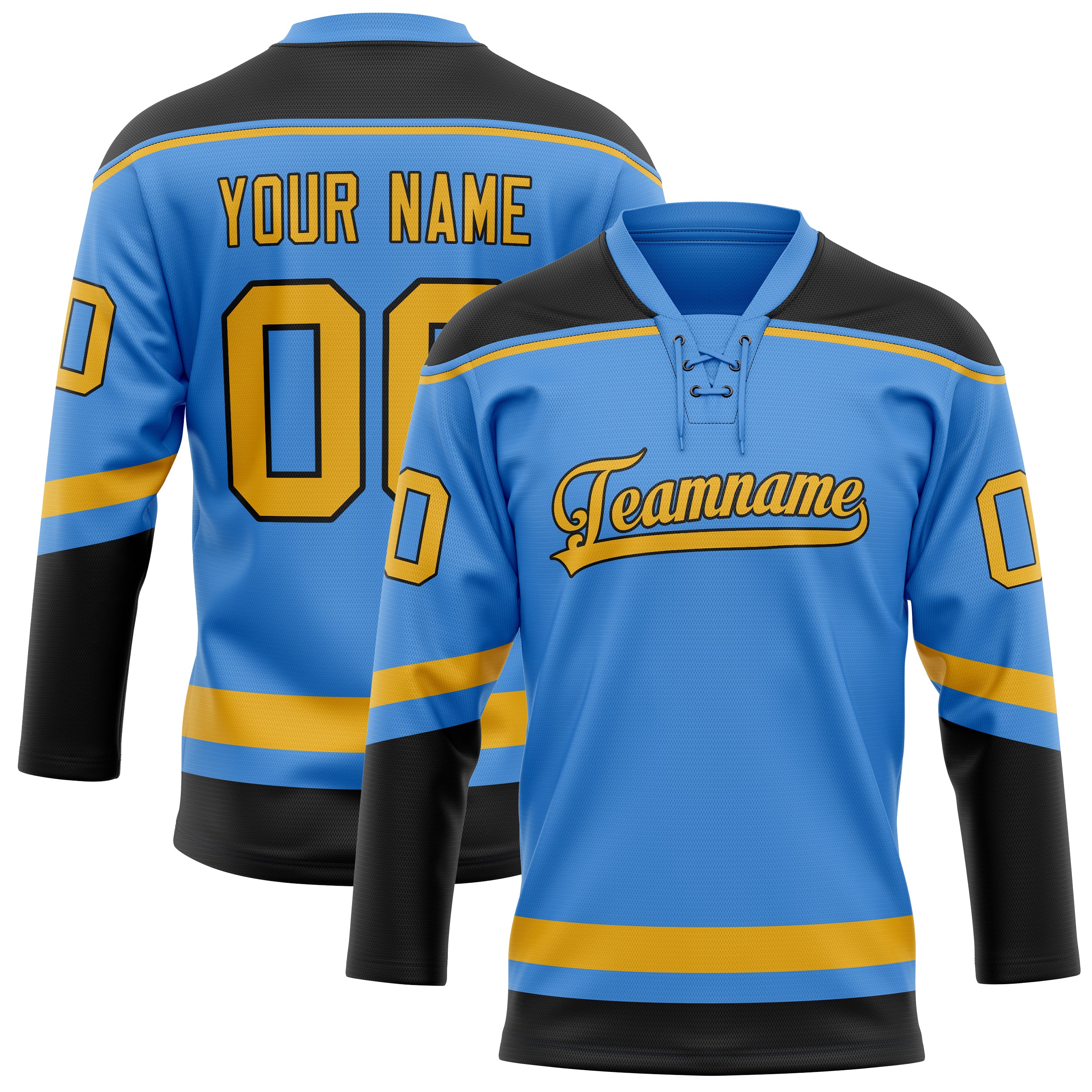 Maßgeschneidertes Professionelles Elektrisch Blau Gold Eishockeytrikot HK01240718EL136