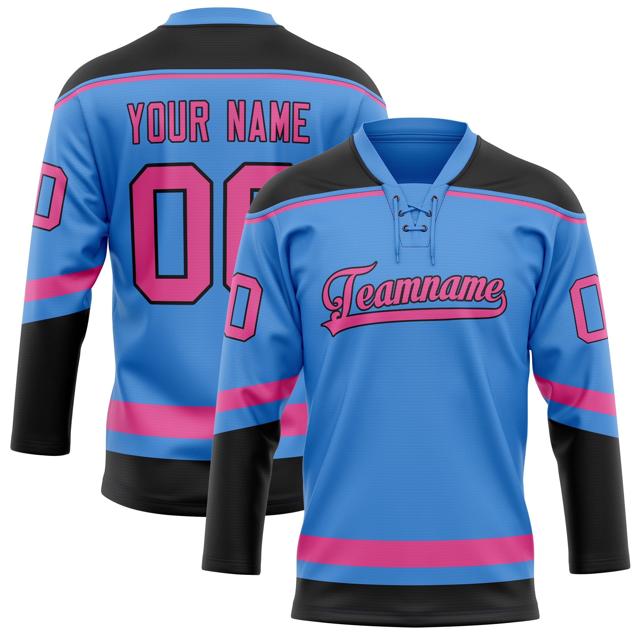 Maßgeschneidertes Professionelles Elektrisch Blau Rosa Eishockeytrikot HK01240718EL139