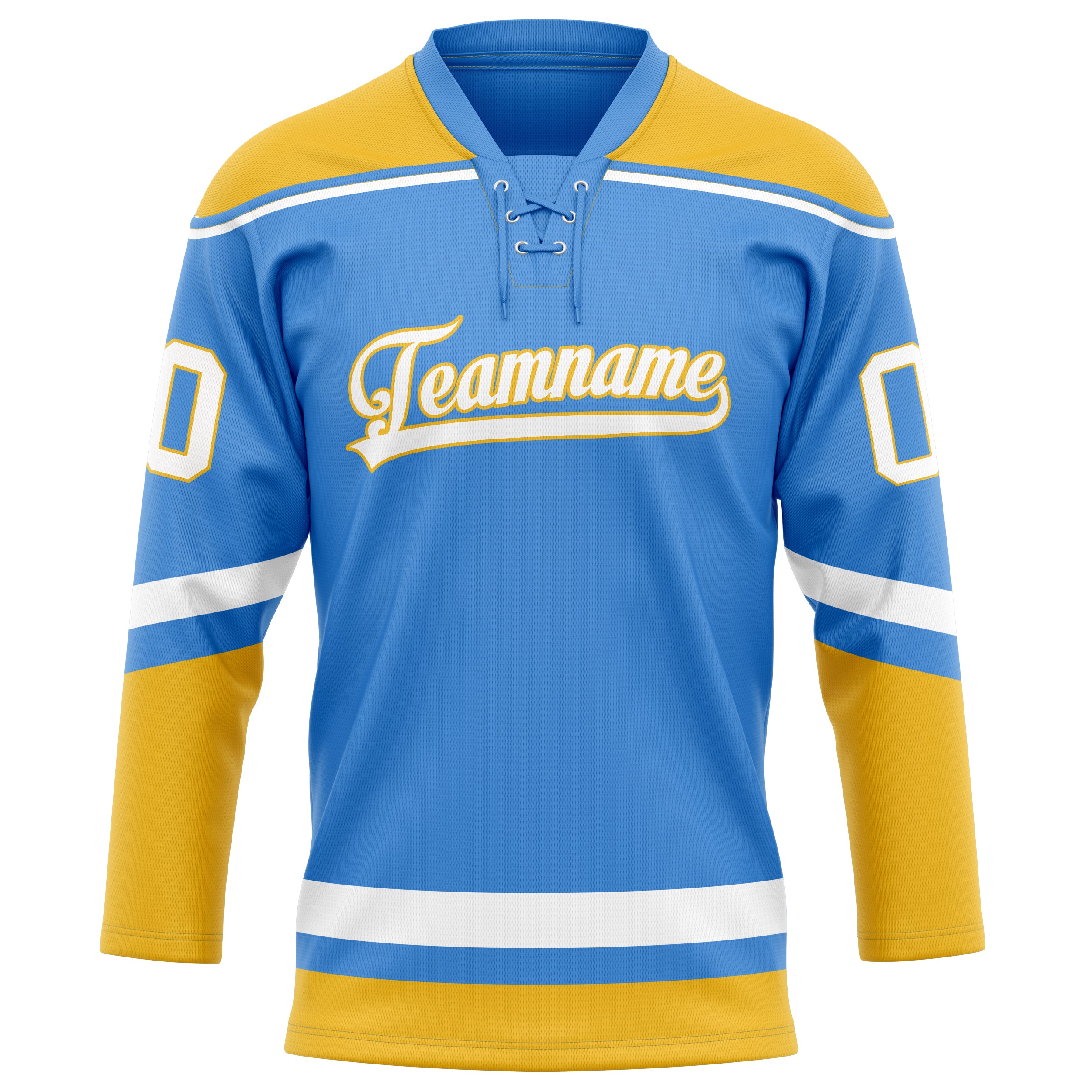 Elektrisch Blau Gold Eishockey Trikot