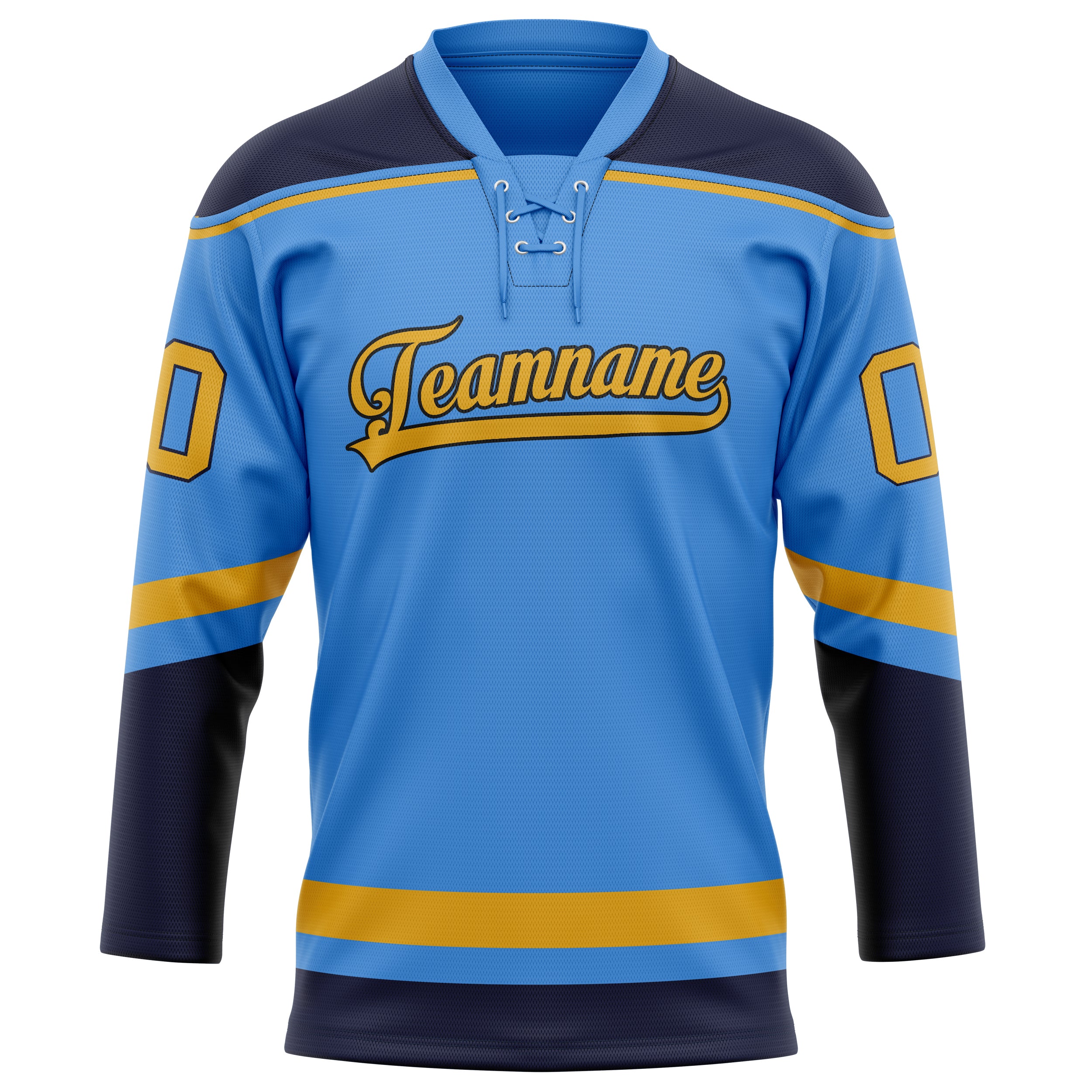 Elektrisch Blau Gold Eishockey Trikot